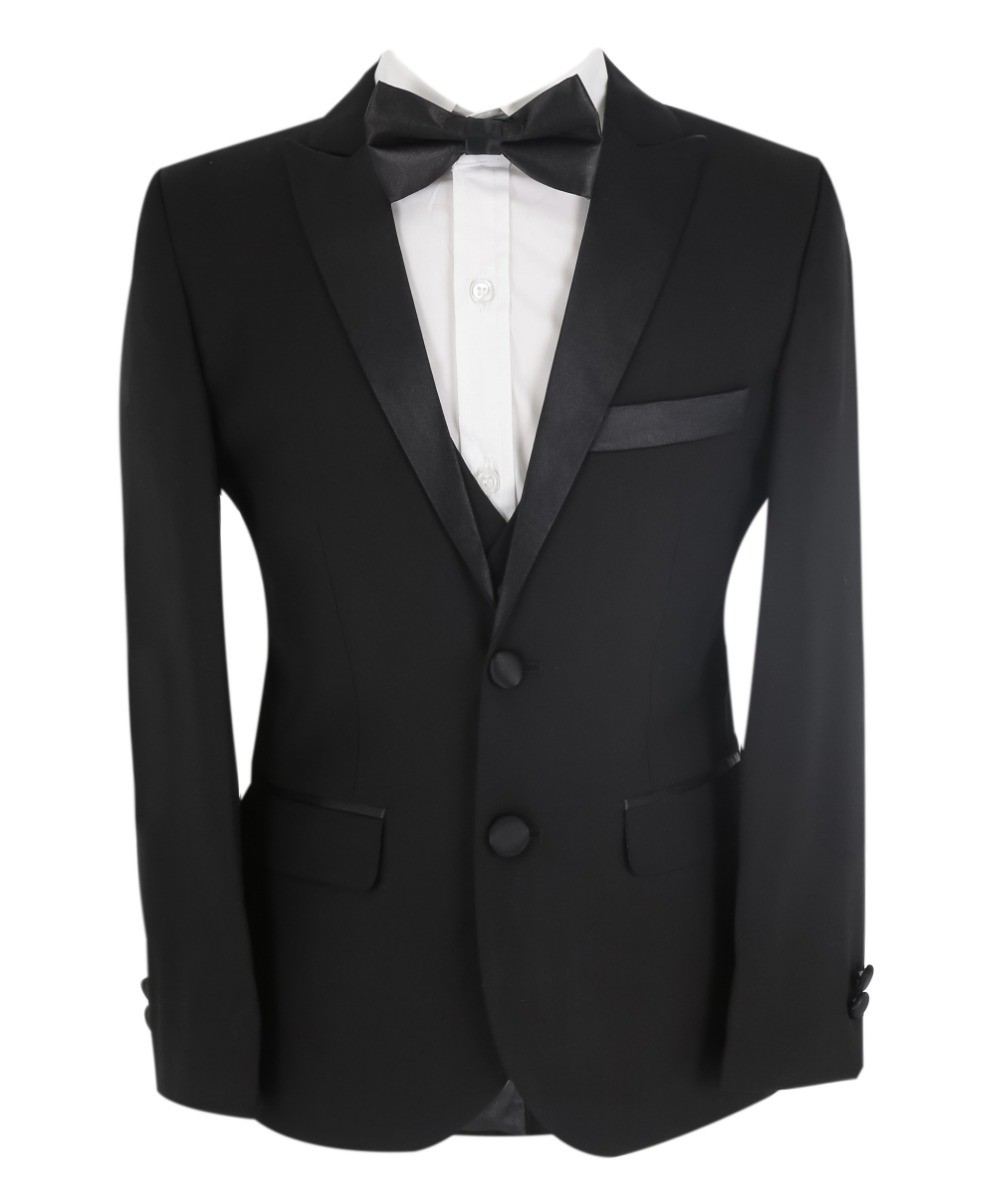 Boys Sheen Lapel Tuxedo Dinner Suit - Black