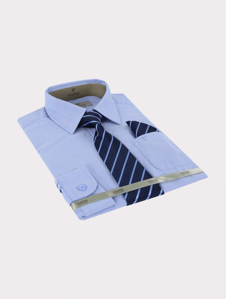 Boys Cotton Blend Long Sleeve Shirt, Tie & Hanky Set