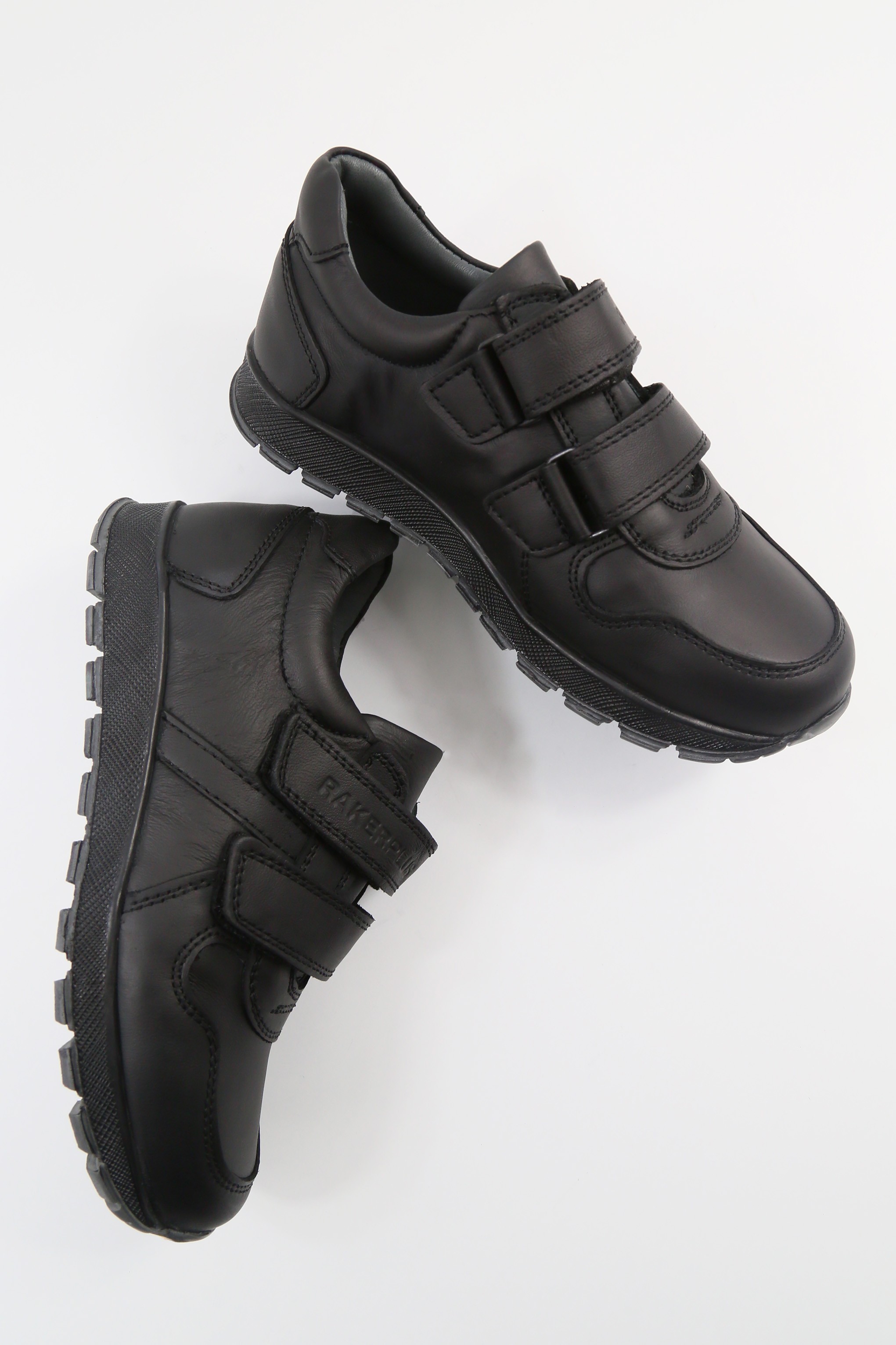 Boys Black Leather Velcro School Trainer Shoes - 3750