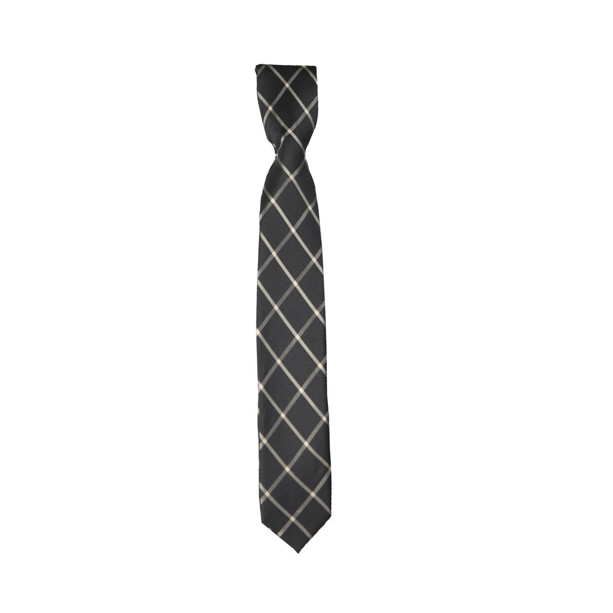 Boys Plaid Checkered Tie & Hankie Set - Black and Gold