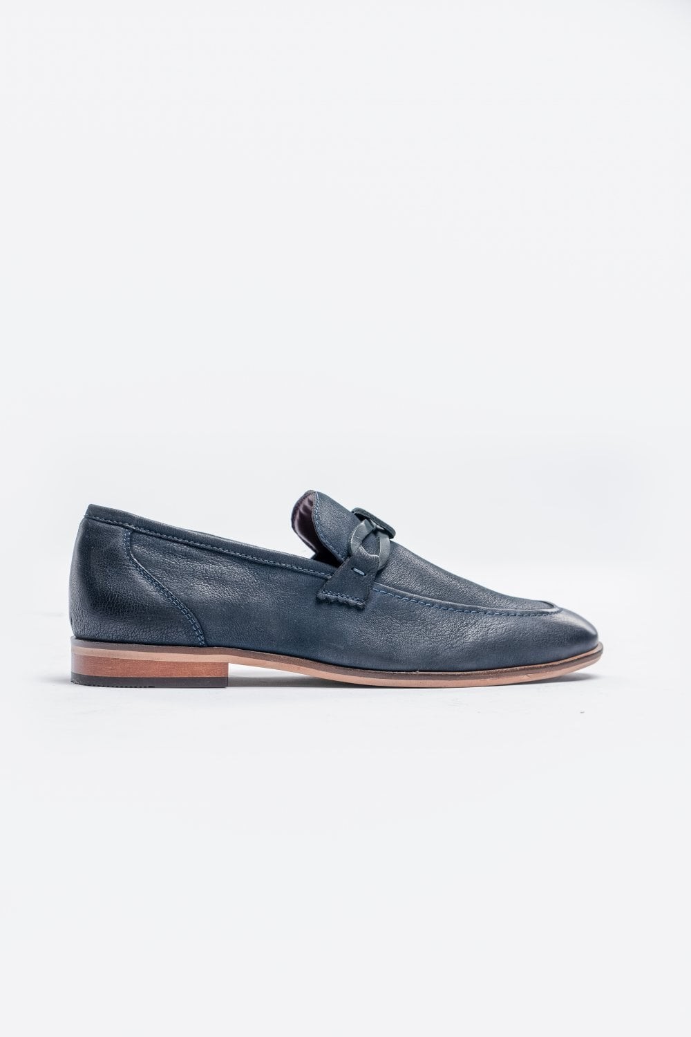 Men's Leather Slip-On Horsebit Loafer - ARLINGTON  - Navy Blue