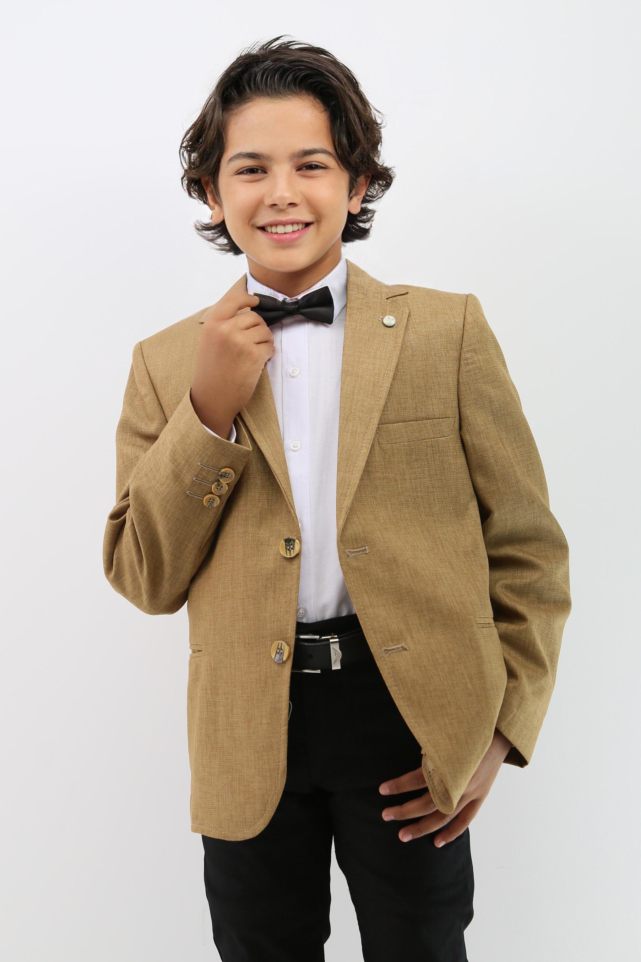 Boys' Formal Tan Brown Textured Blazer Jacket