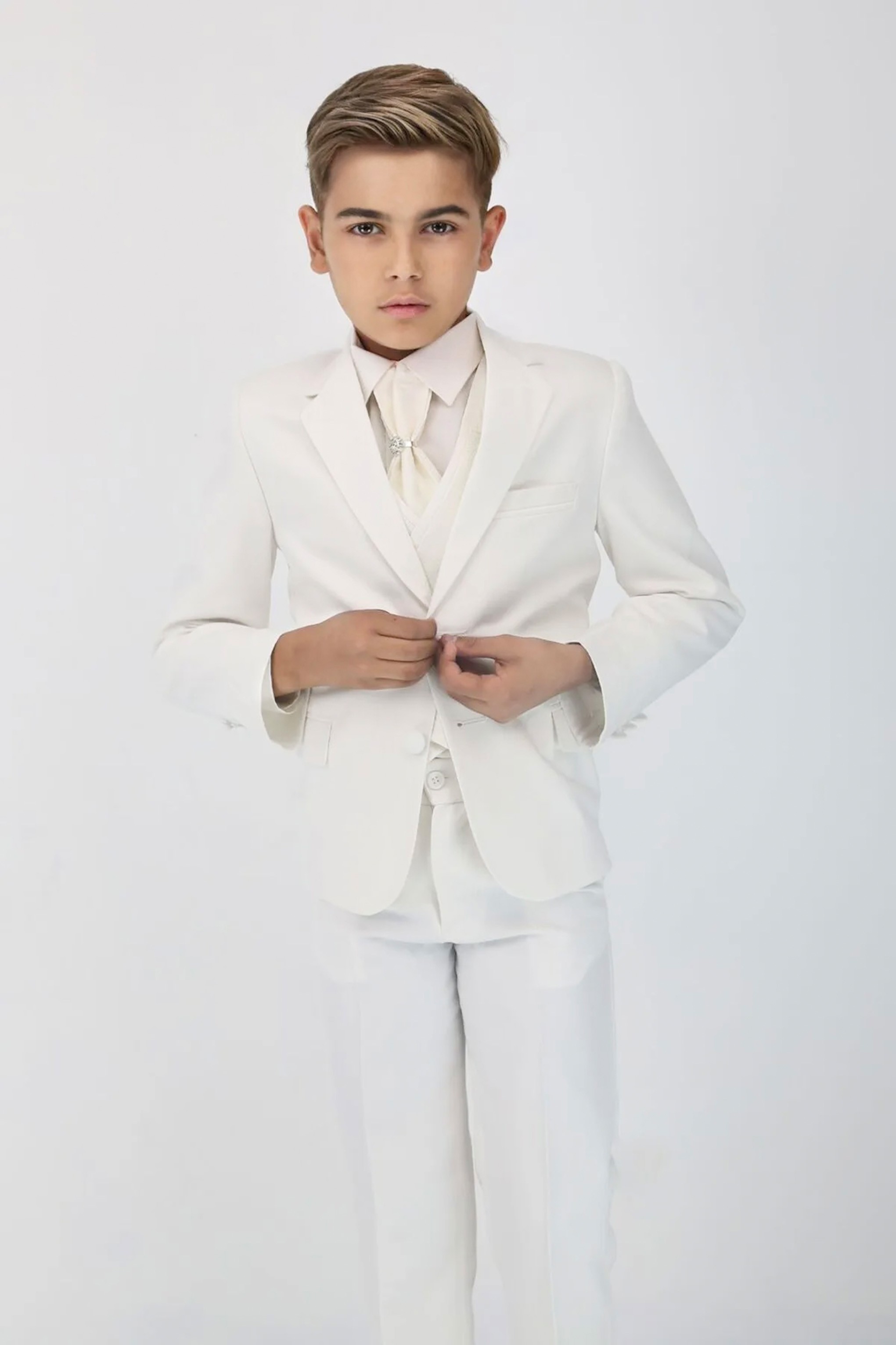 Boys 5 PC Ivory Suit Set, with Double-breasted Vest