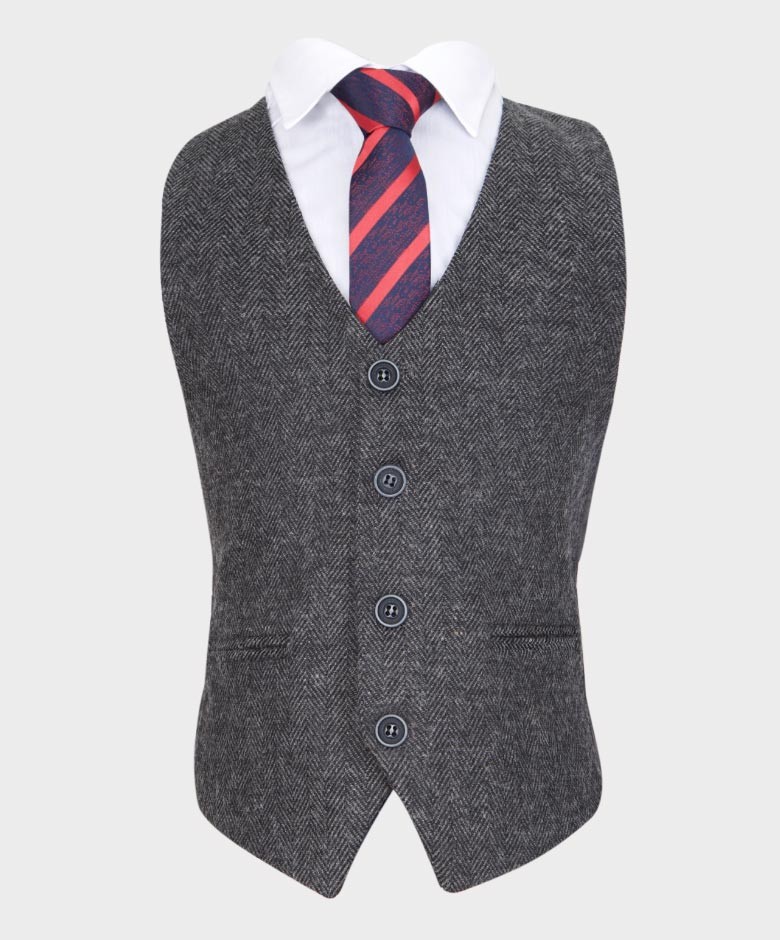 Boys Herringbone Tweed Grey Suit - GEORGE