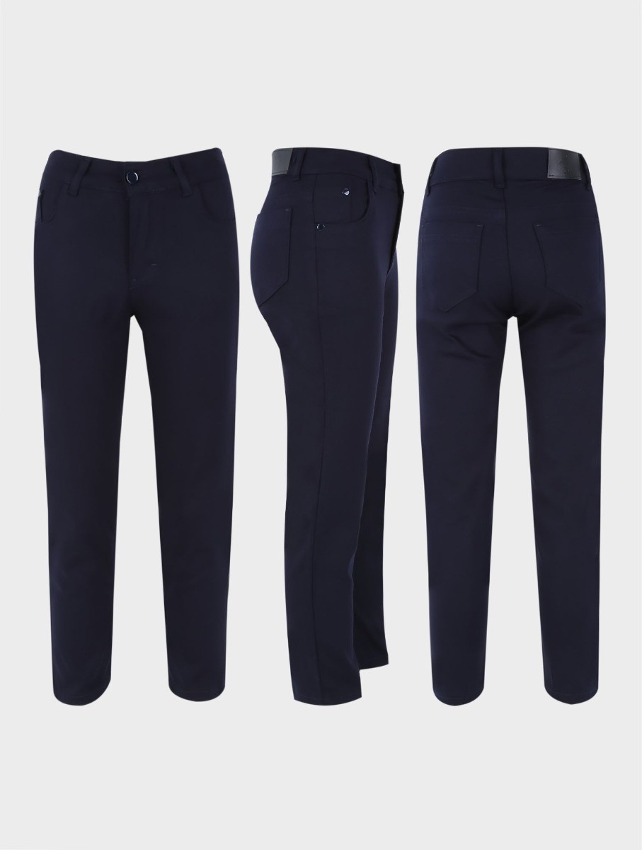 Boys Casual Stretch Chino Trousers - Dark Navy Blue