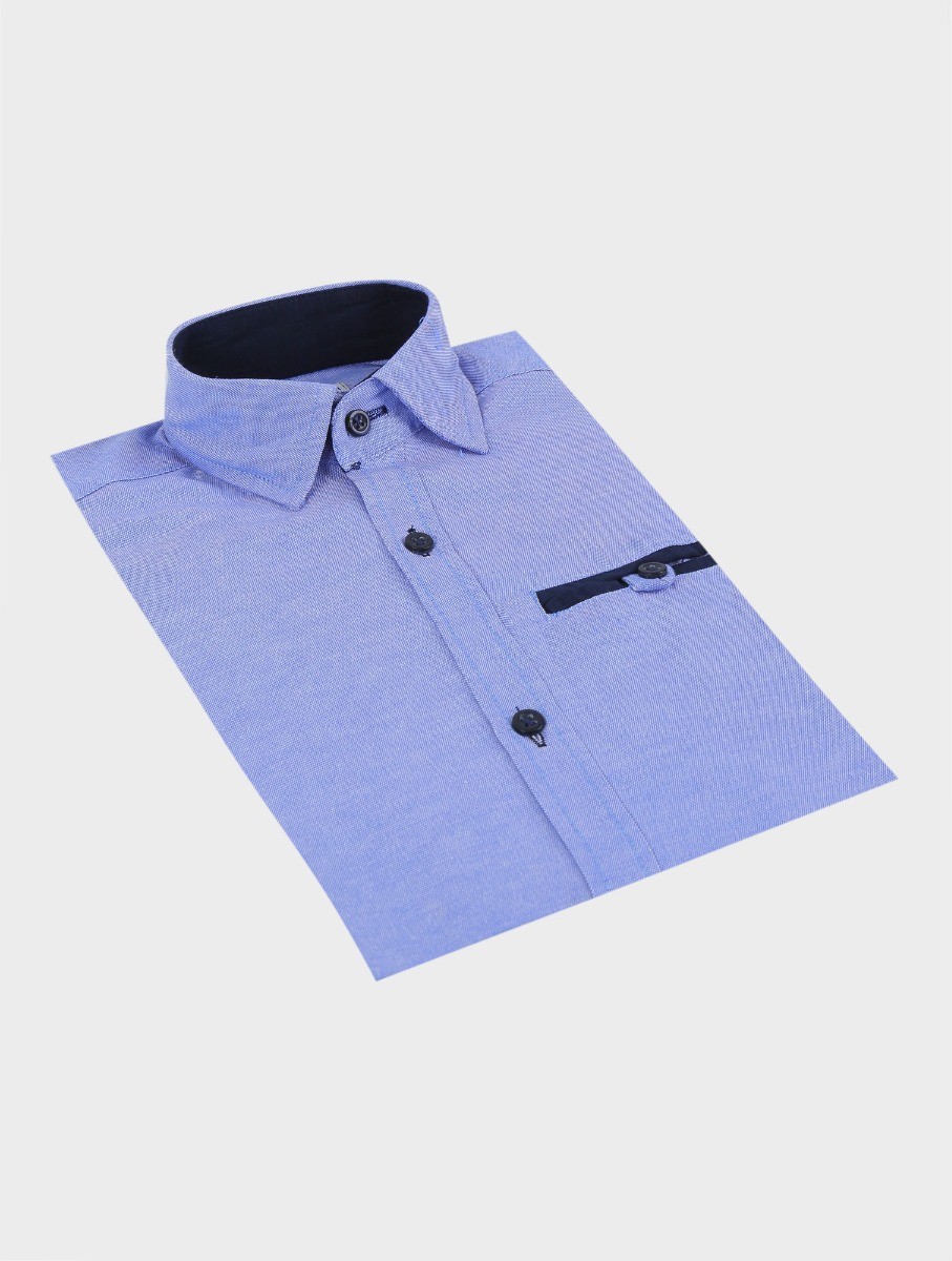 Boys Cotton Slim Fit Long Sleeve Shirt - RYAN Blue