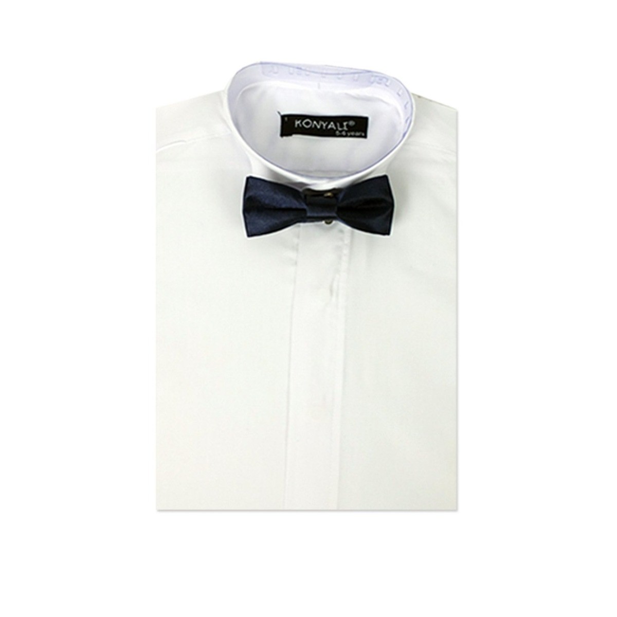 Boys Wing Collar Tuxedo Suit Shirt & Bow Tie Set - Ivory with choice of tie colour