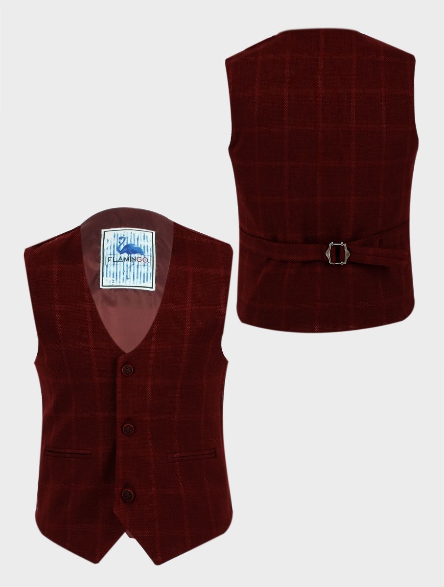 Boys Tweed Windowpane Check Cotton Waistcoat