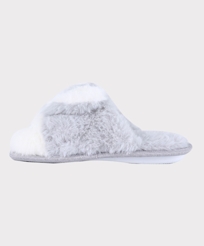 Girls Plush Bunny Fur Slippers  - Grey