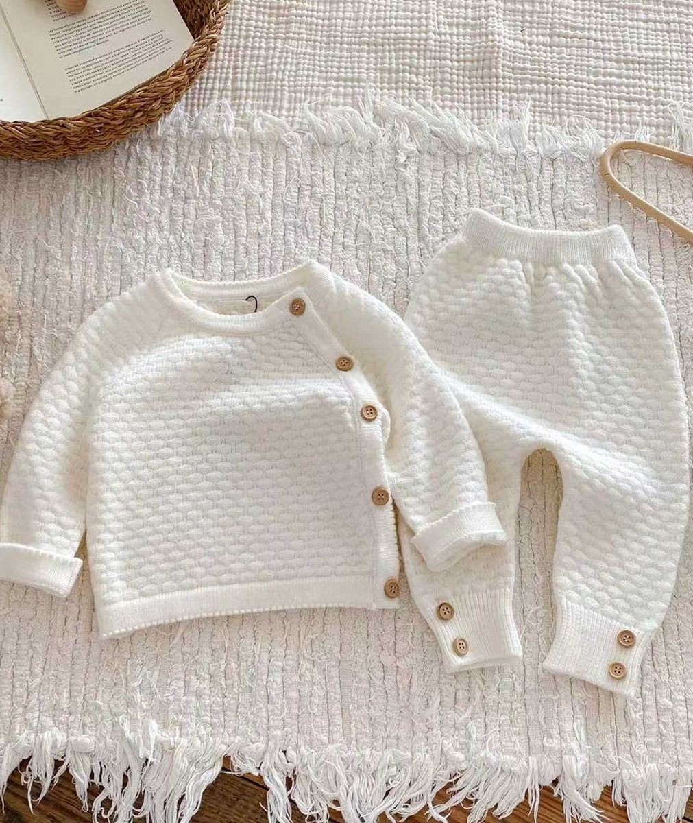 Baby Girls Honeycomb Knitted Jumper & Leggings Set - 2403  - Ivory