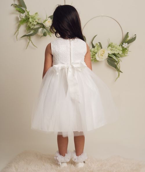 Flower Girl Dress with Lace & Bow - ROSE