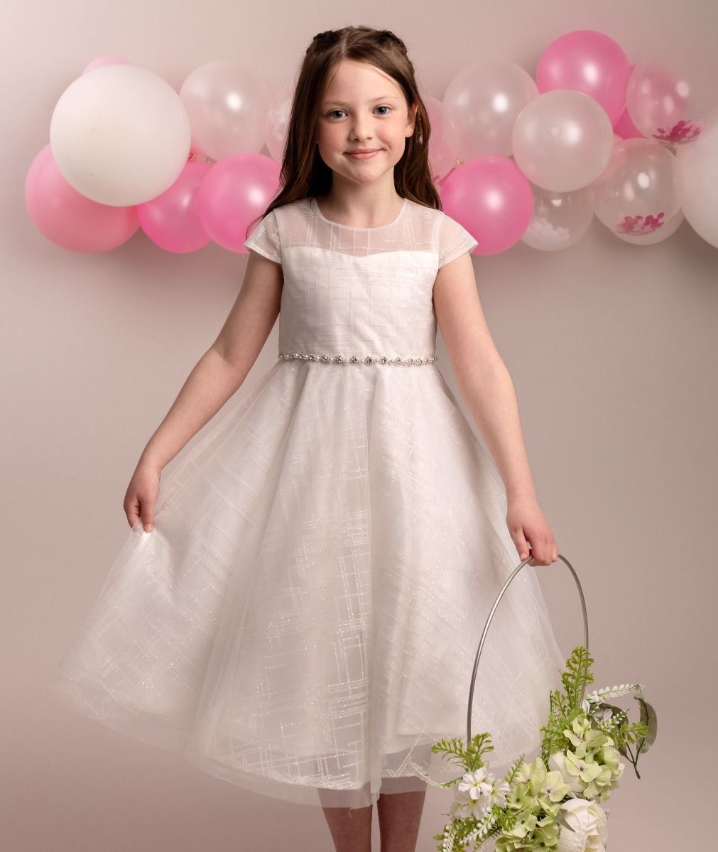 Girls' Ivory Dress with Jewelled Belt - OAKLEIGH