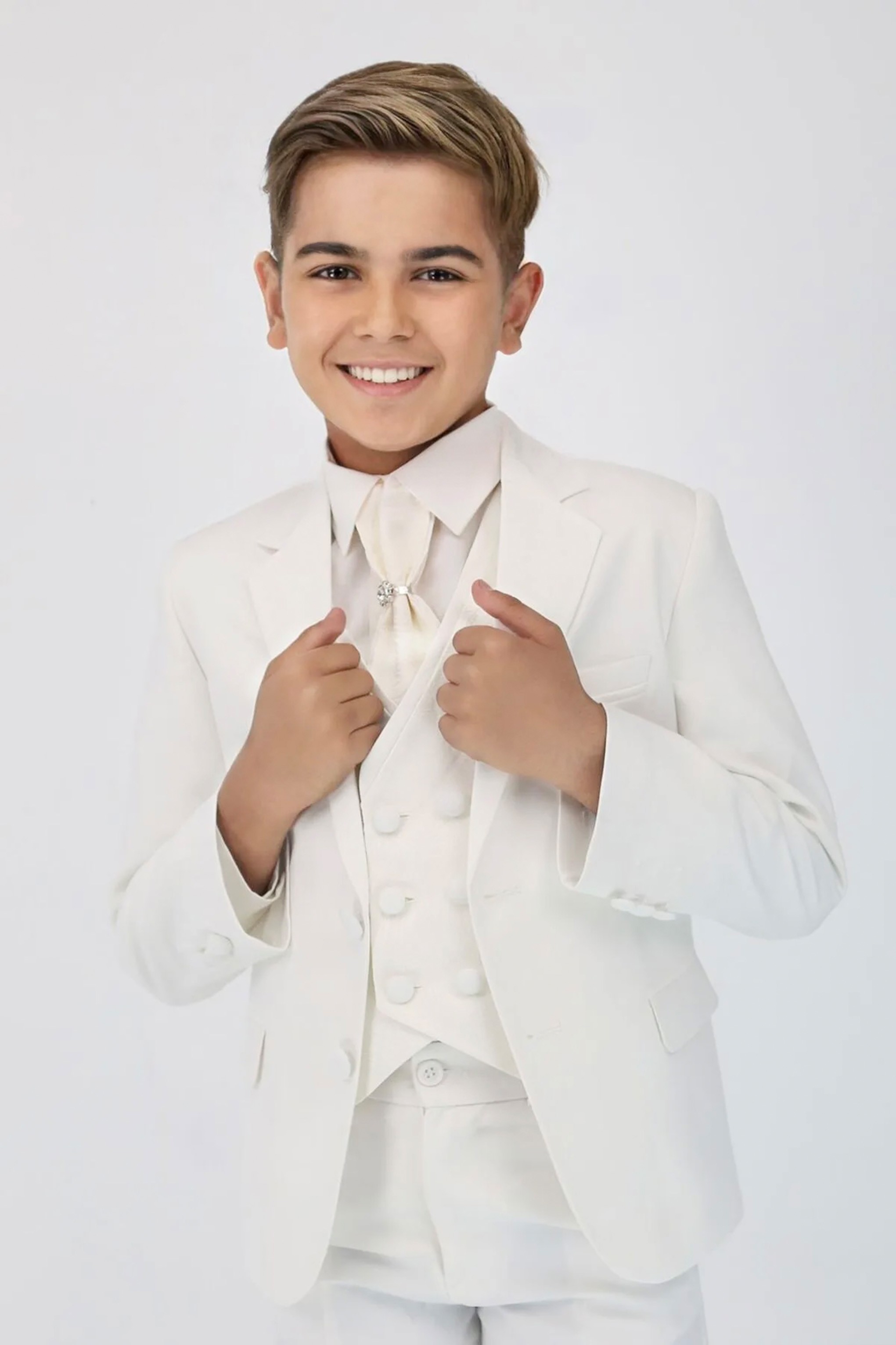 Boys 5 PC Ivory Suit Set, with Double-breasted Vest