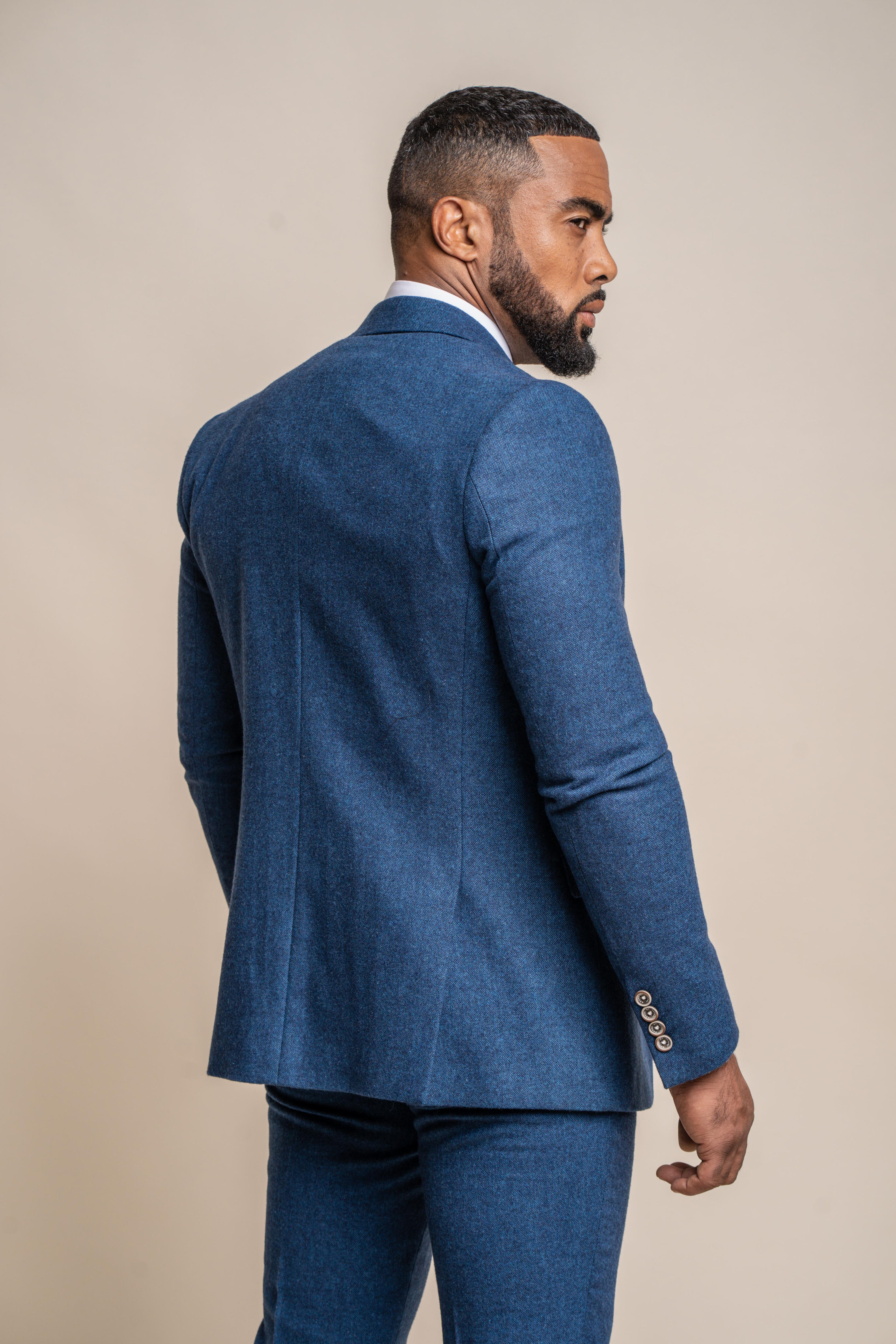 Men's Tweed Wool Slim Fit Formal Blue Suit - ORSON - Blue