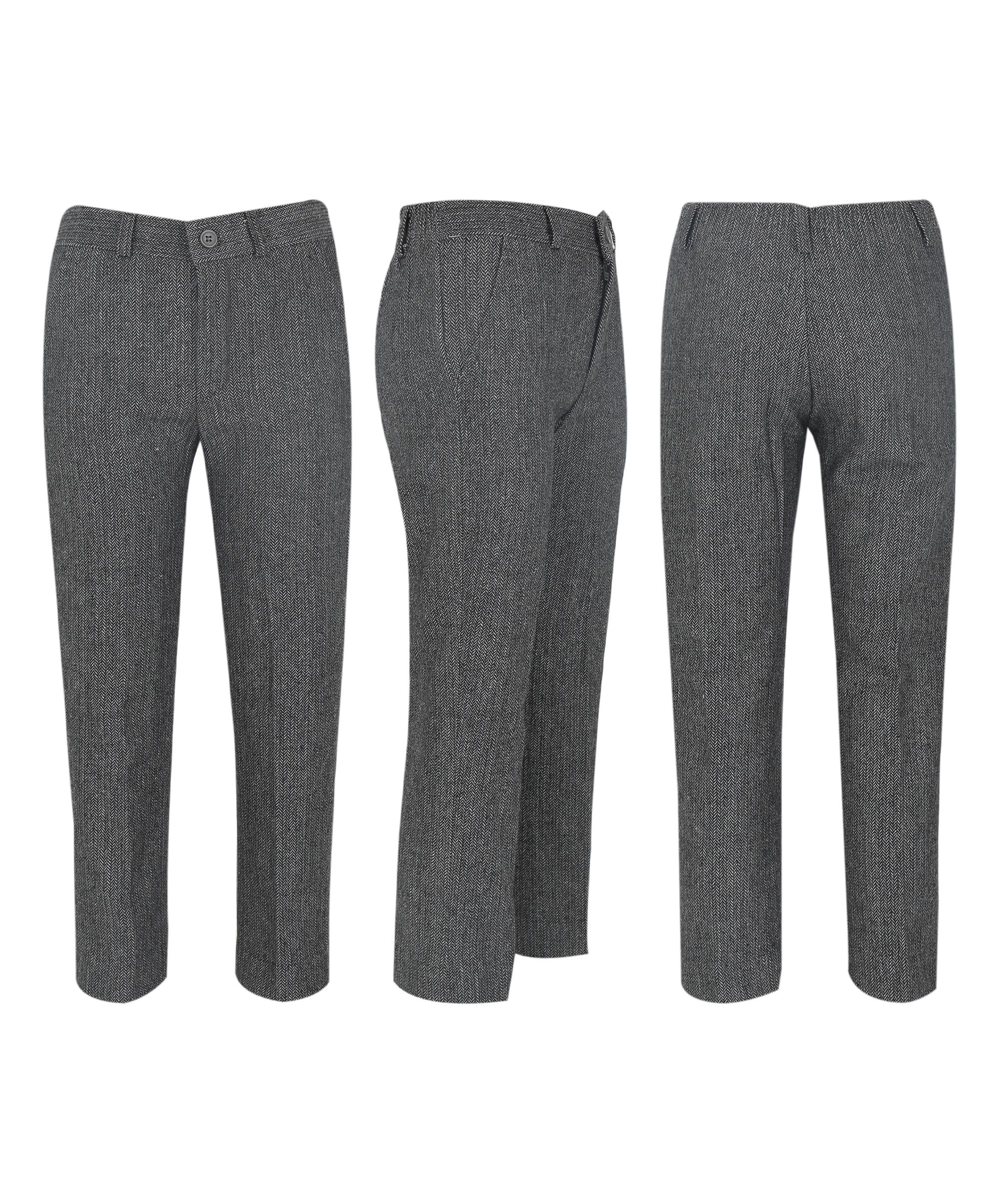 Boys Herringbone Tweed Waistcoat Suit Set - Dark Grey