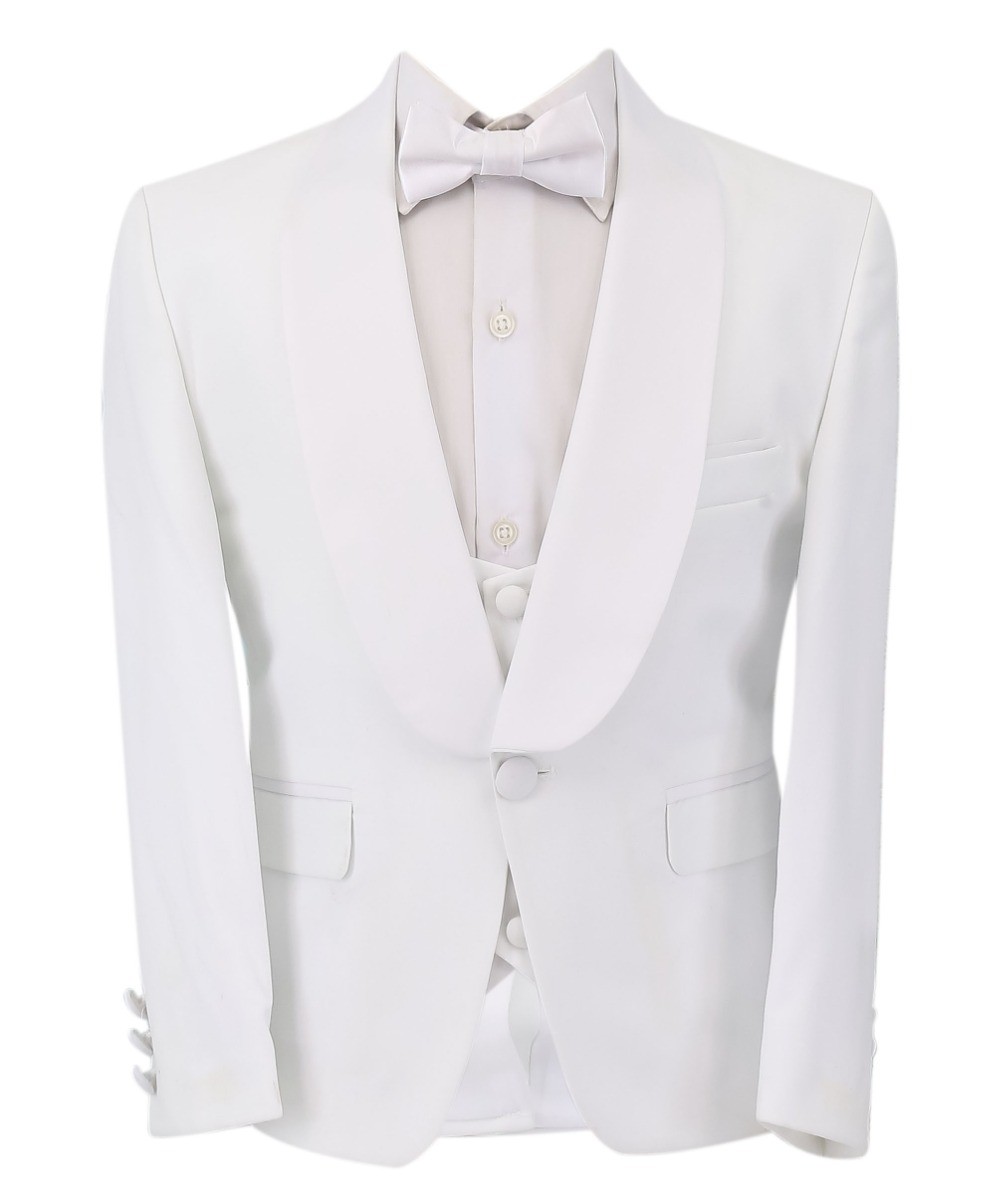 Boys Communion Slim Fit Tuxedo Suit - White