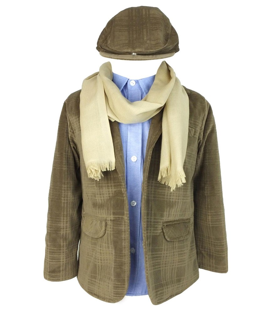 Boys Suede Like Camel Brown Blazer - Combined Set