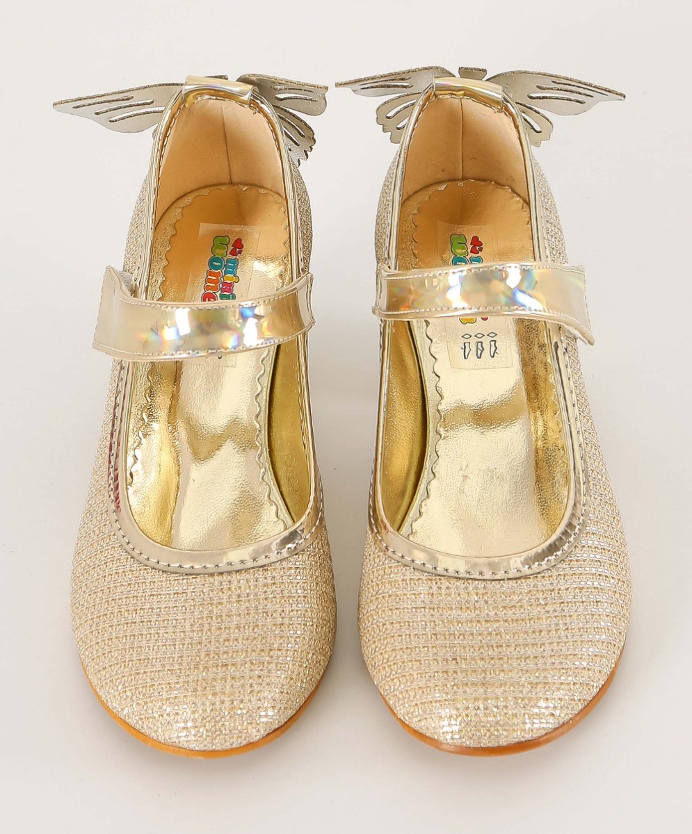 Girls Block Heel Sparkly Mary Jane Shoes - Gold