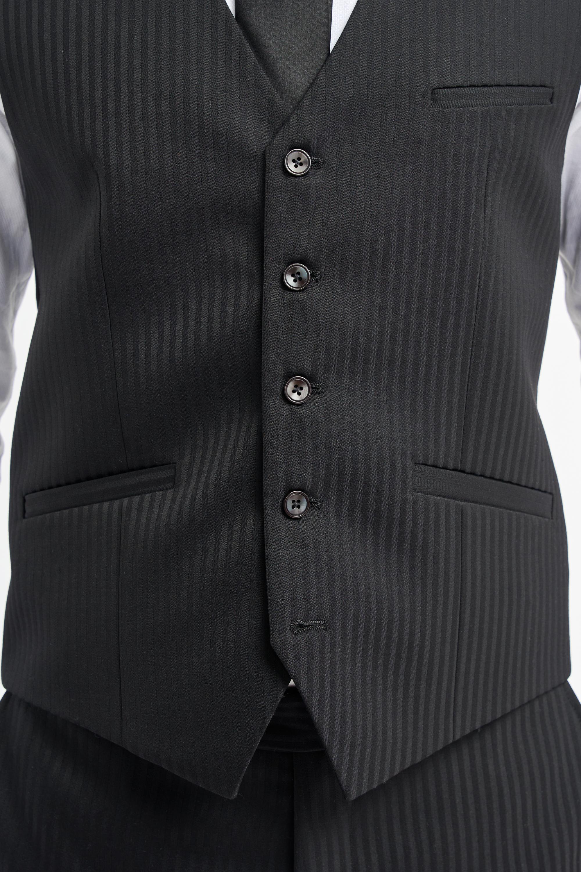 Men’s Black Wool Pinstripe Waistcoat - Roberto 