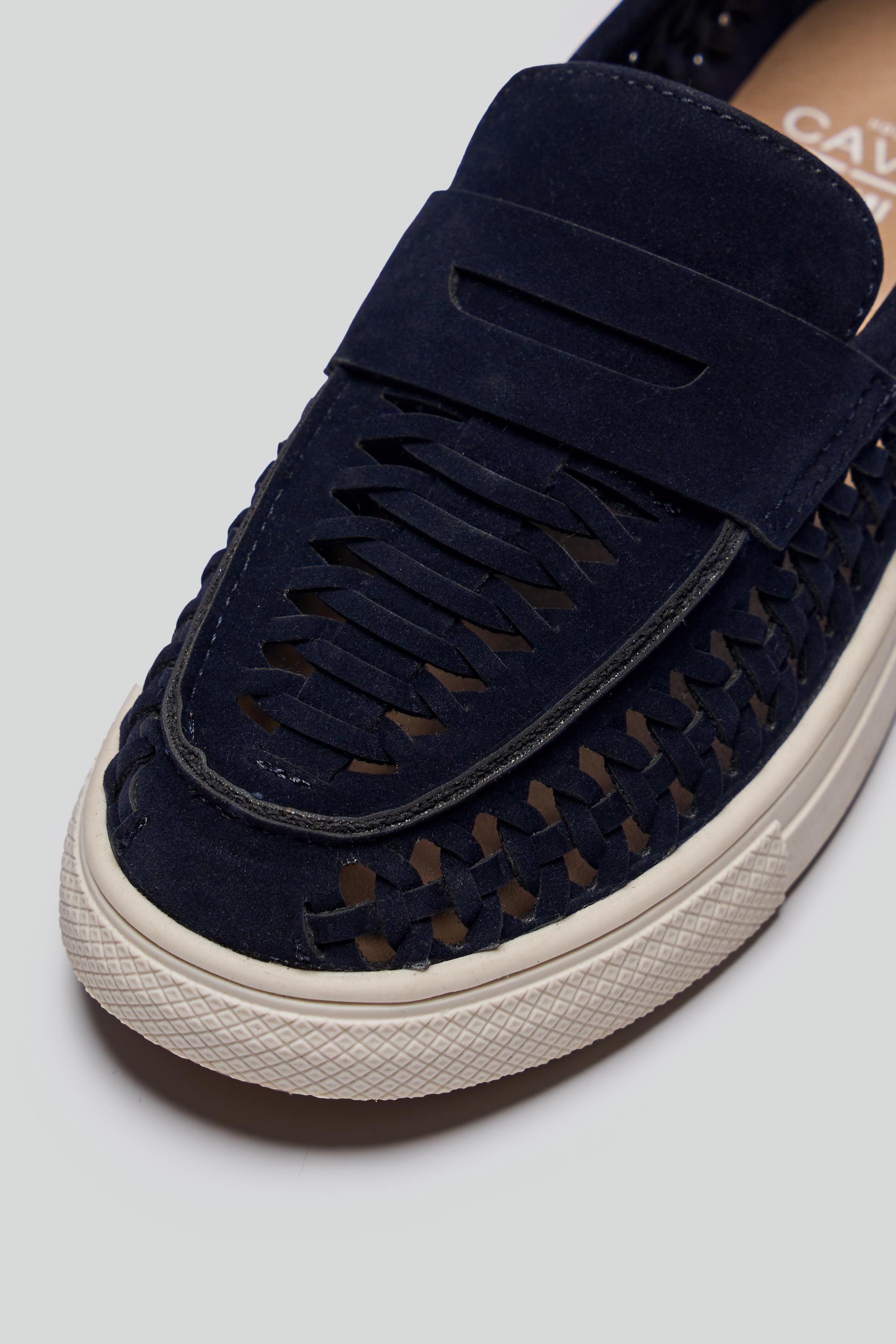 Boys Suede Penny Loafers with Woven Detail - TROY - Navy Blue