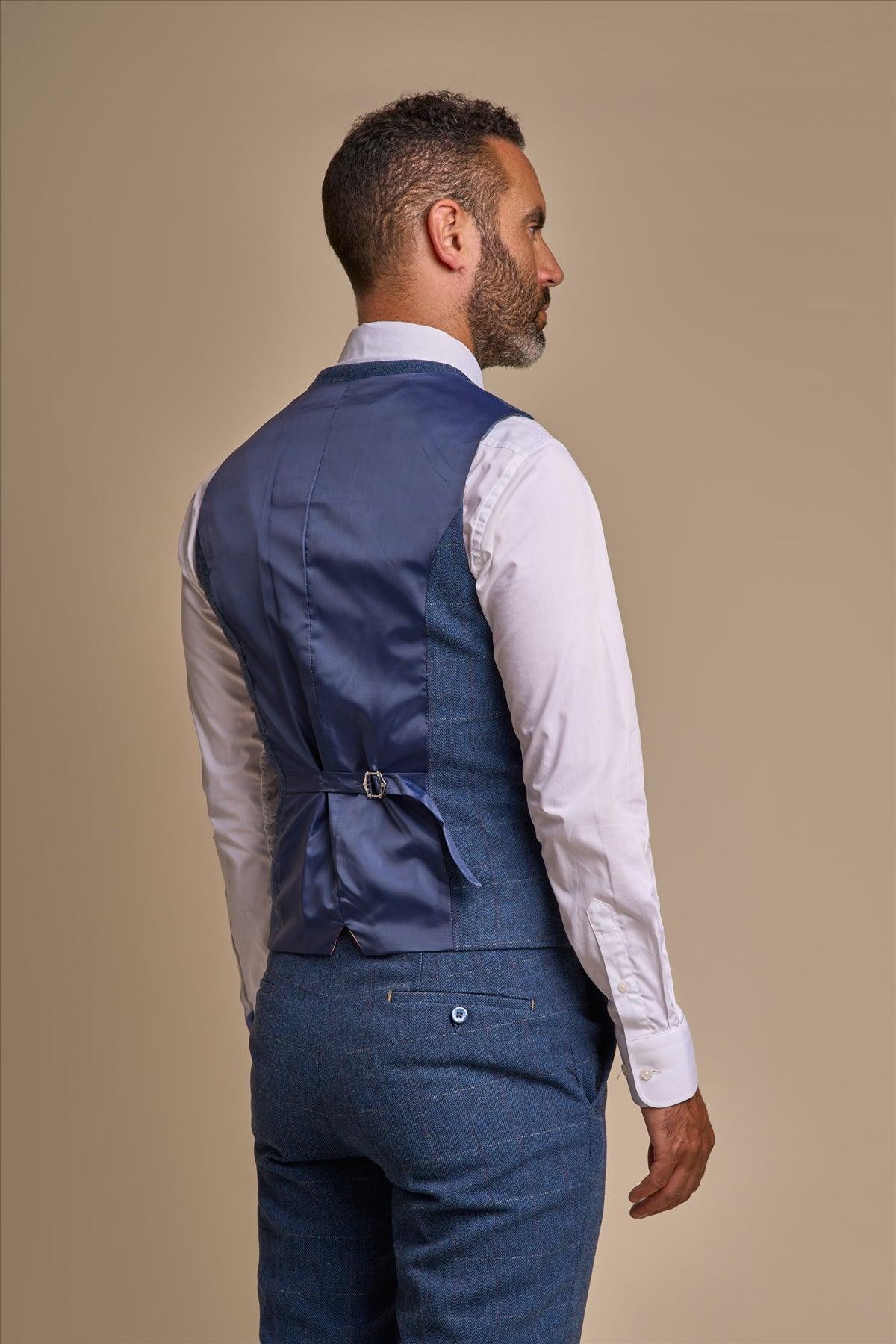 Men's Slim Fit Herringbone Tweed Suit Waistcoat - CARNEGI