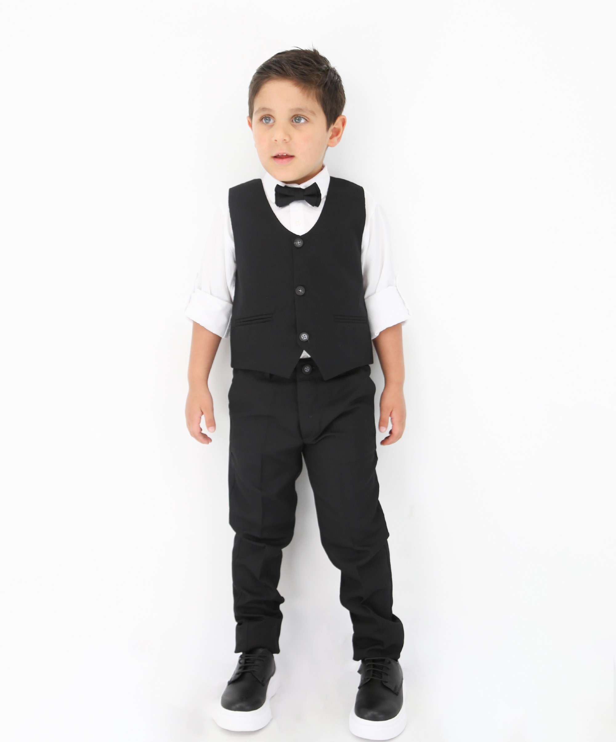 Boys' Slim Fit Textured Waistcoat Suit Set, Formal Outfit