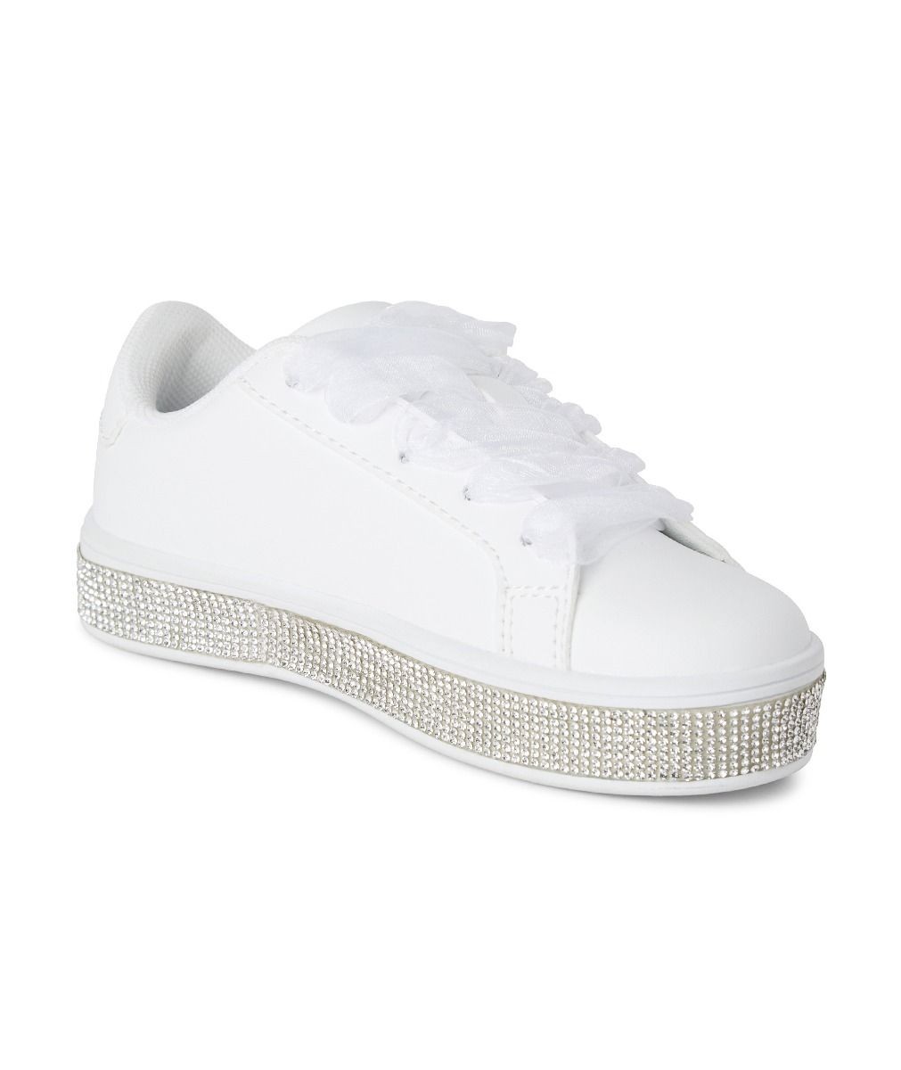 Girls White Rhinestones Platform Sneakers – WITNEY