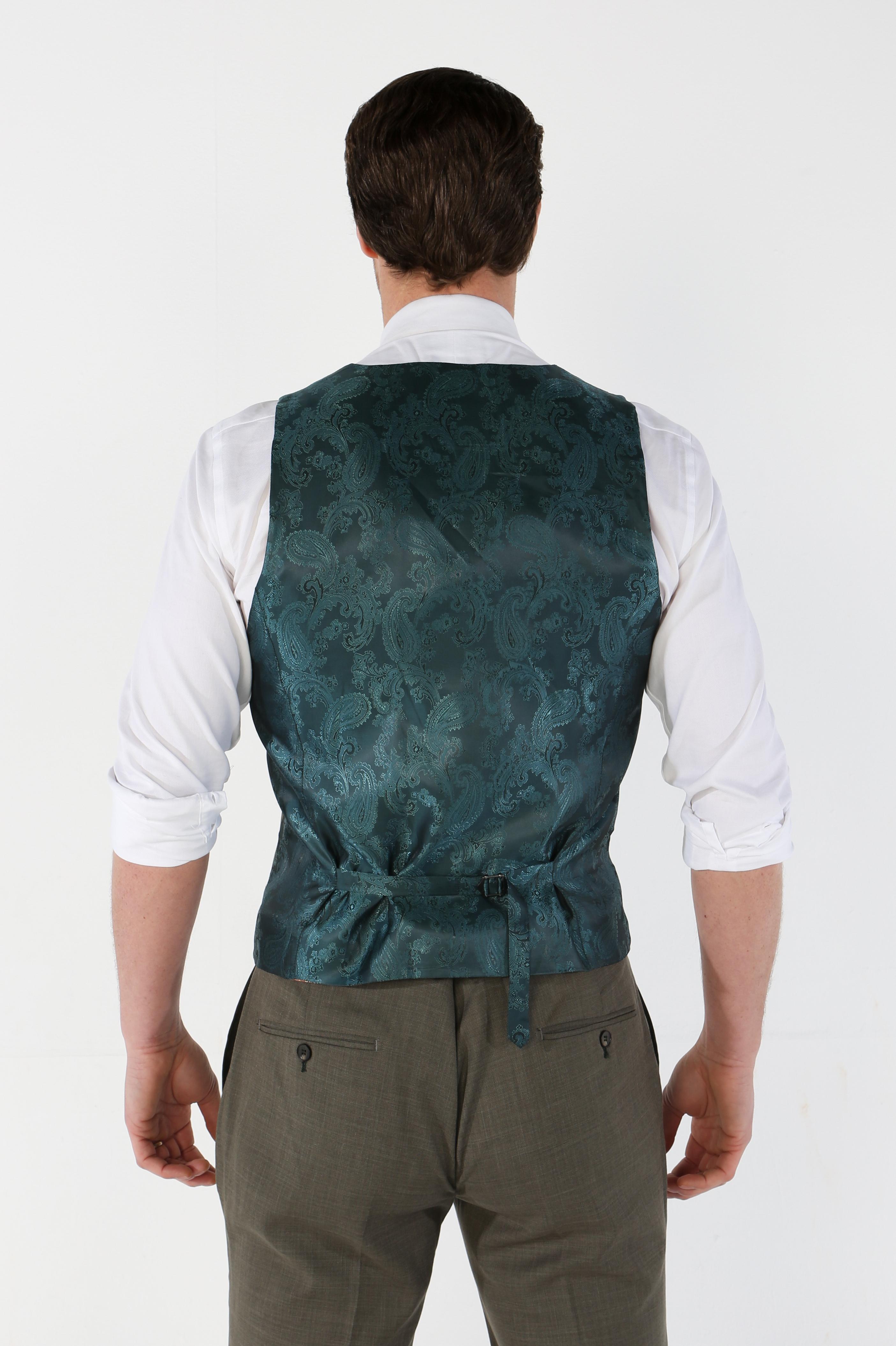 Men's Tailored Fit Plaid Waistcoat - KURT - Sage Green