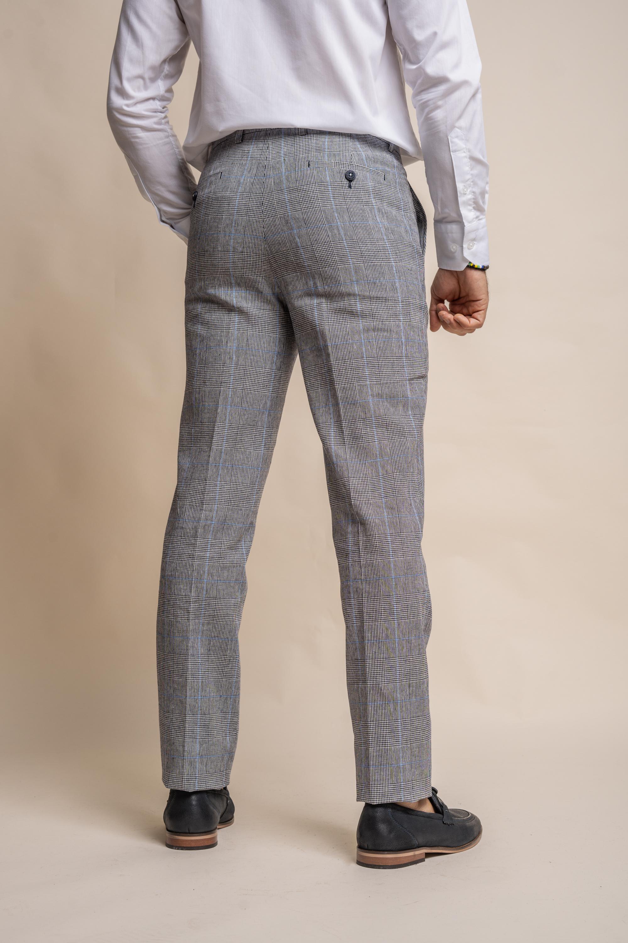 Men's Check Slim Fit Formal Grey Trousers - ARRIGA