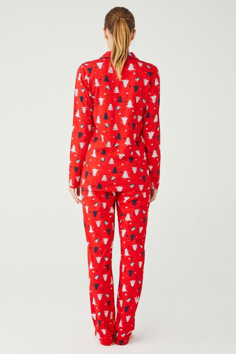 Women's Patterned Red Pyjama  - Red
