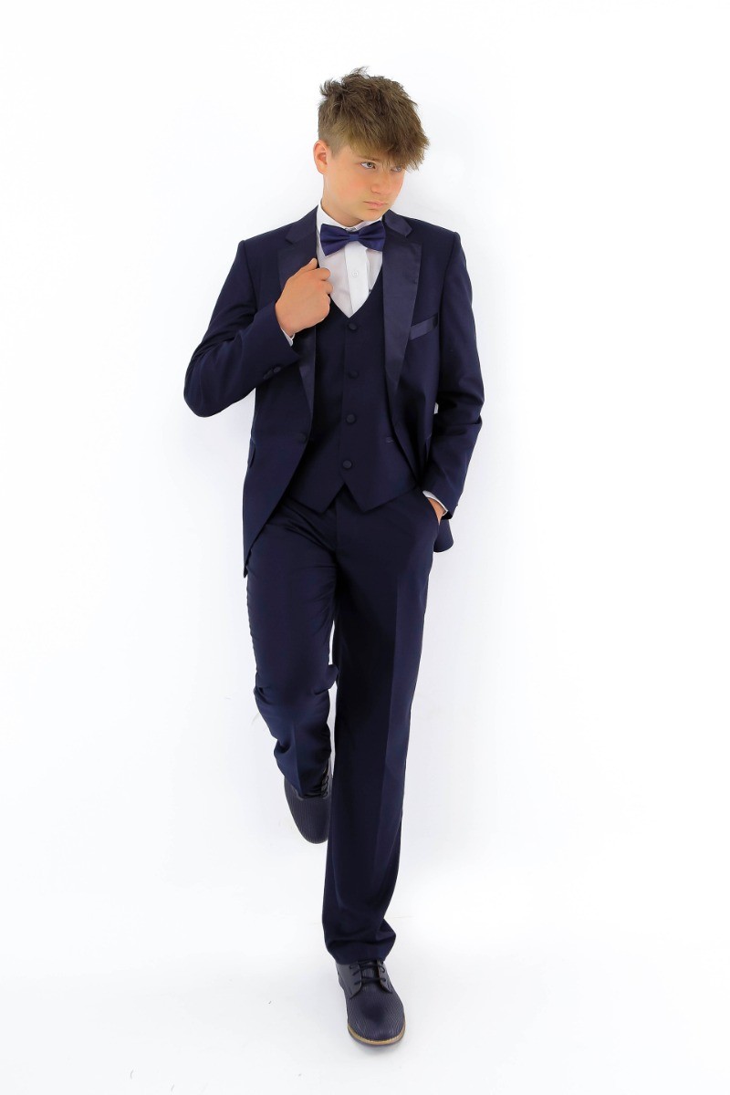 Boys Sheen Lapel Tuxedo Suit - Navy Blue