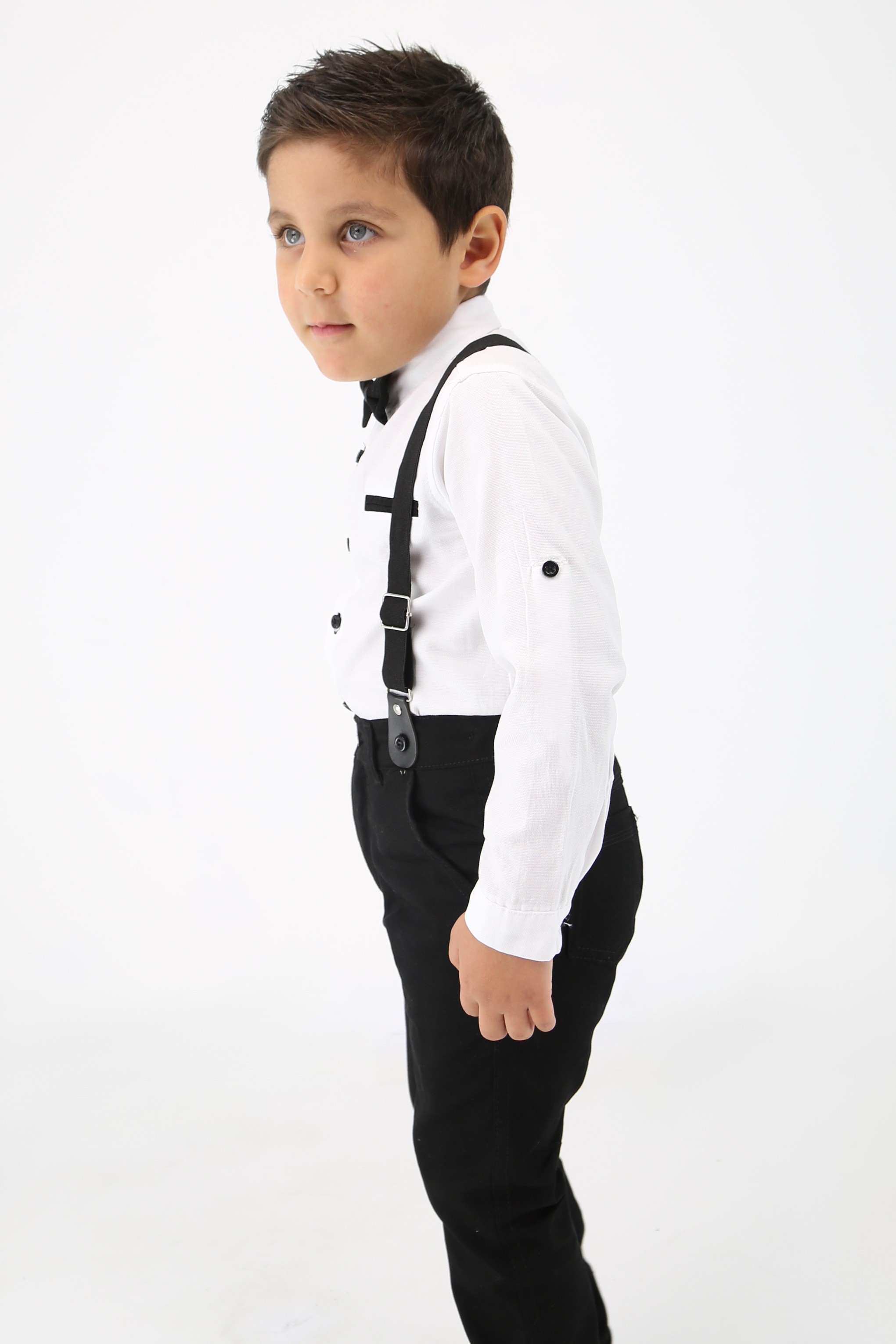 Baby & Boy Gentleman Outfit - 4 Piece Suspenders Pant Suit Set - OXFORD