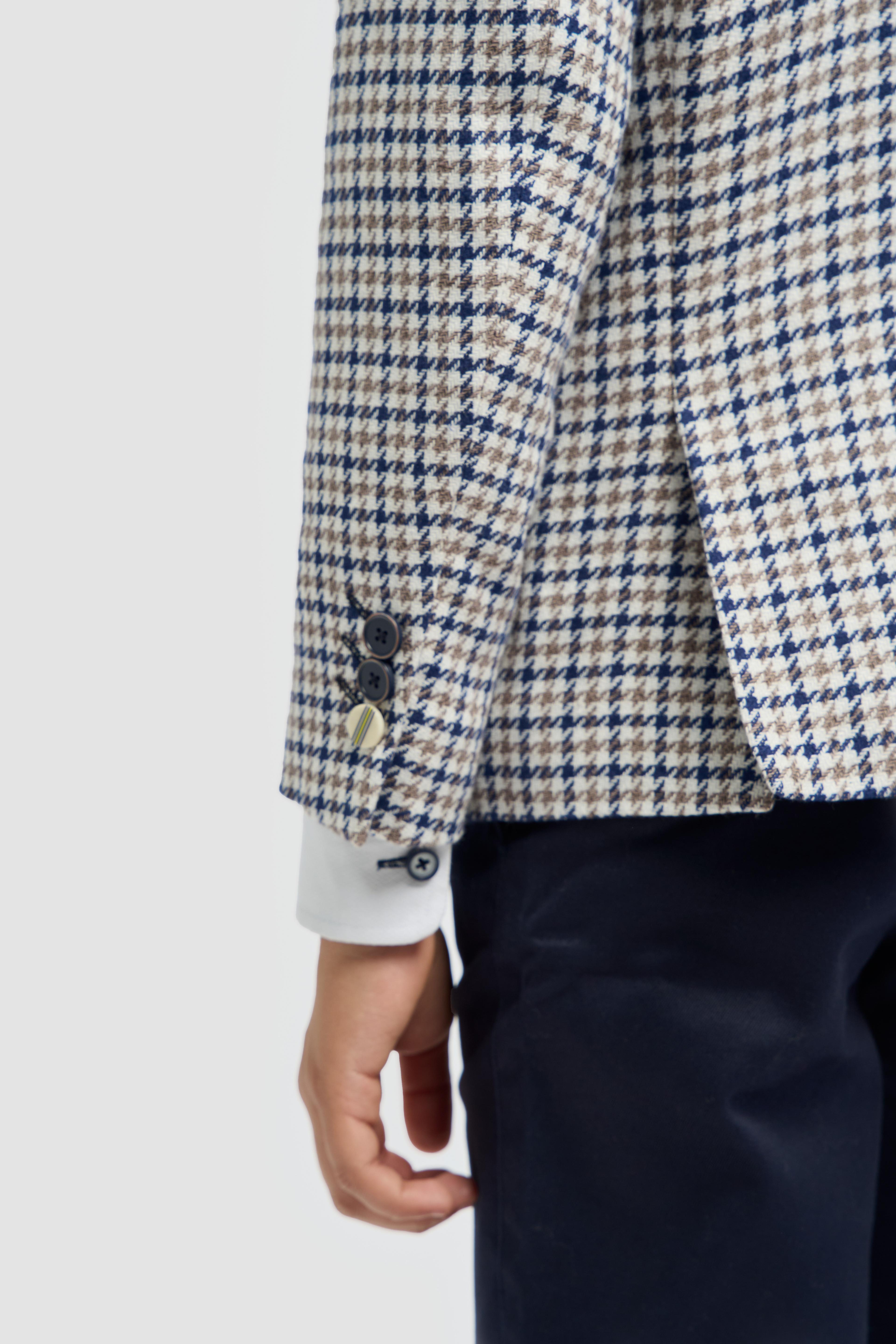 Boys’ Beige Cotton Houndstooth Blazer - Bartela 