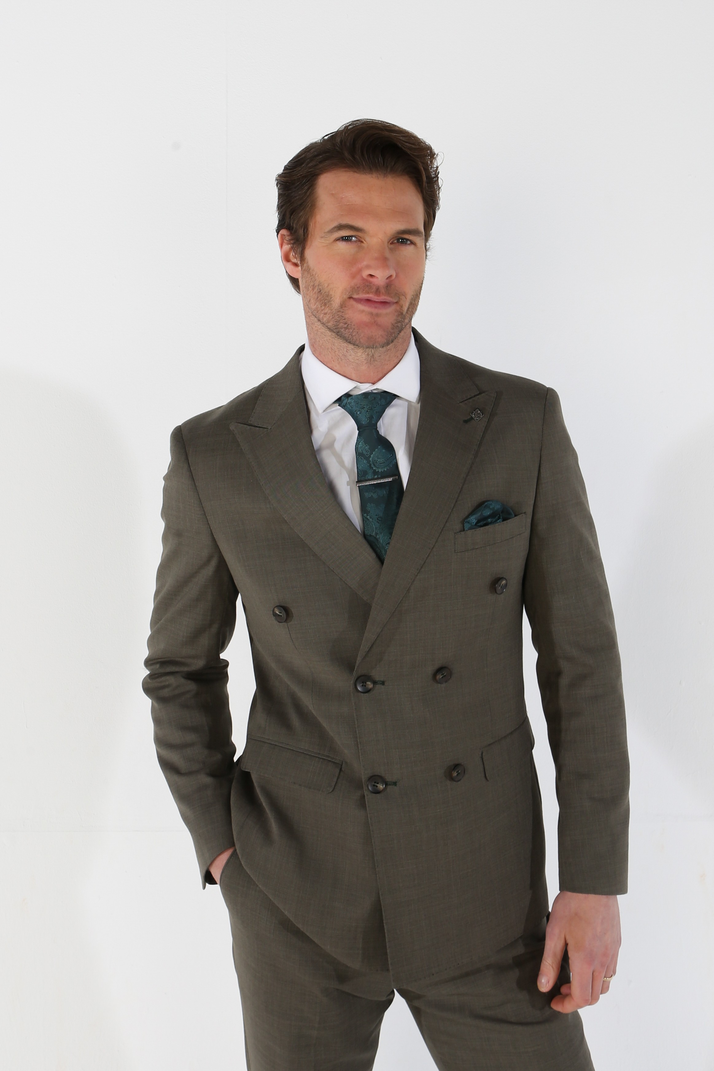 Men's Plaid Double-Breasted Suit Jacket - KURT - Sage Green
