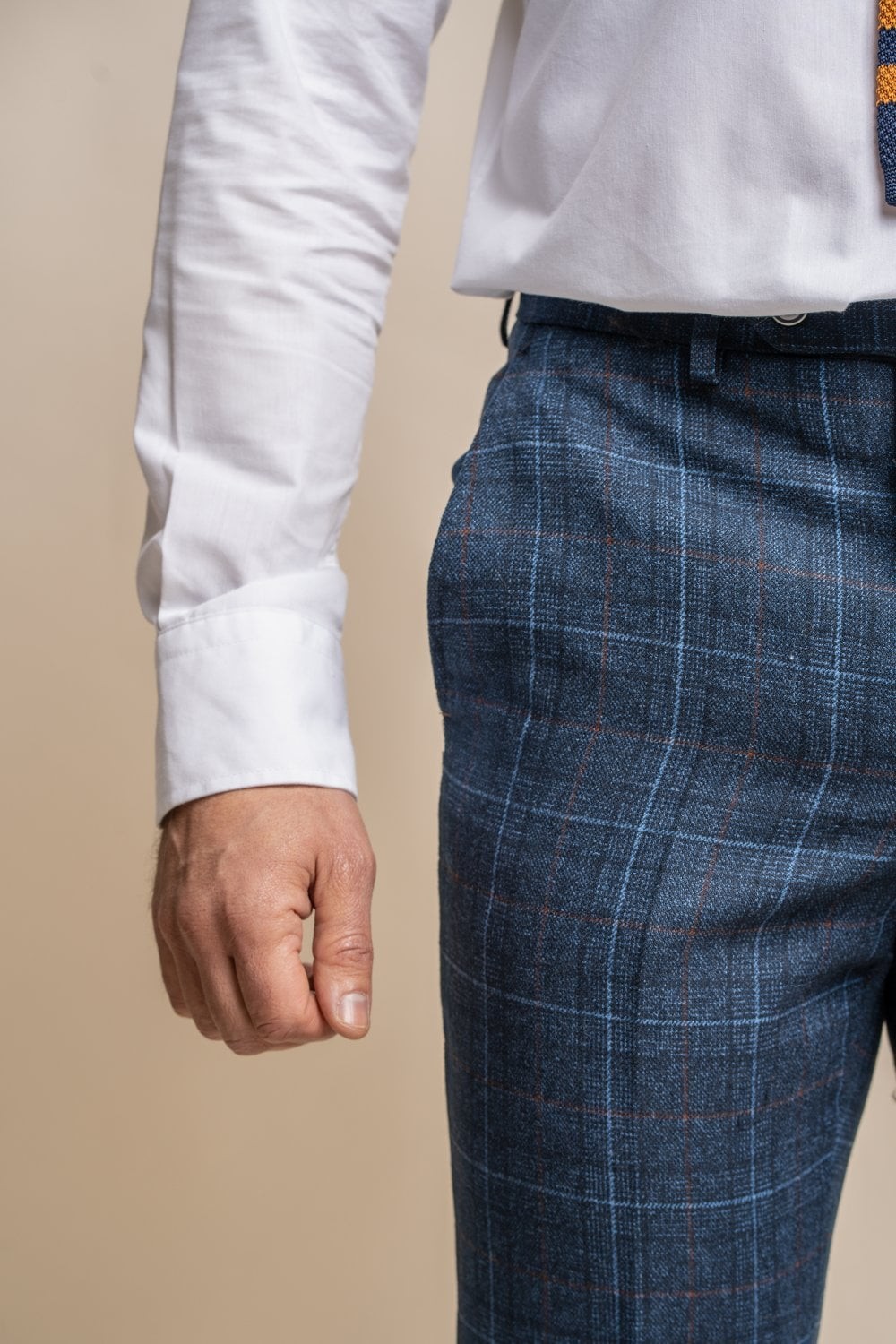 Men's Windowpane Check Tweed Blue Trousers - CODY - Blue