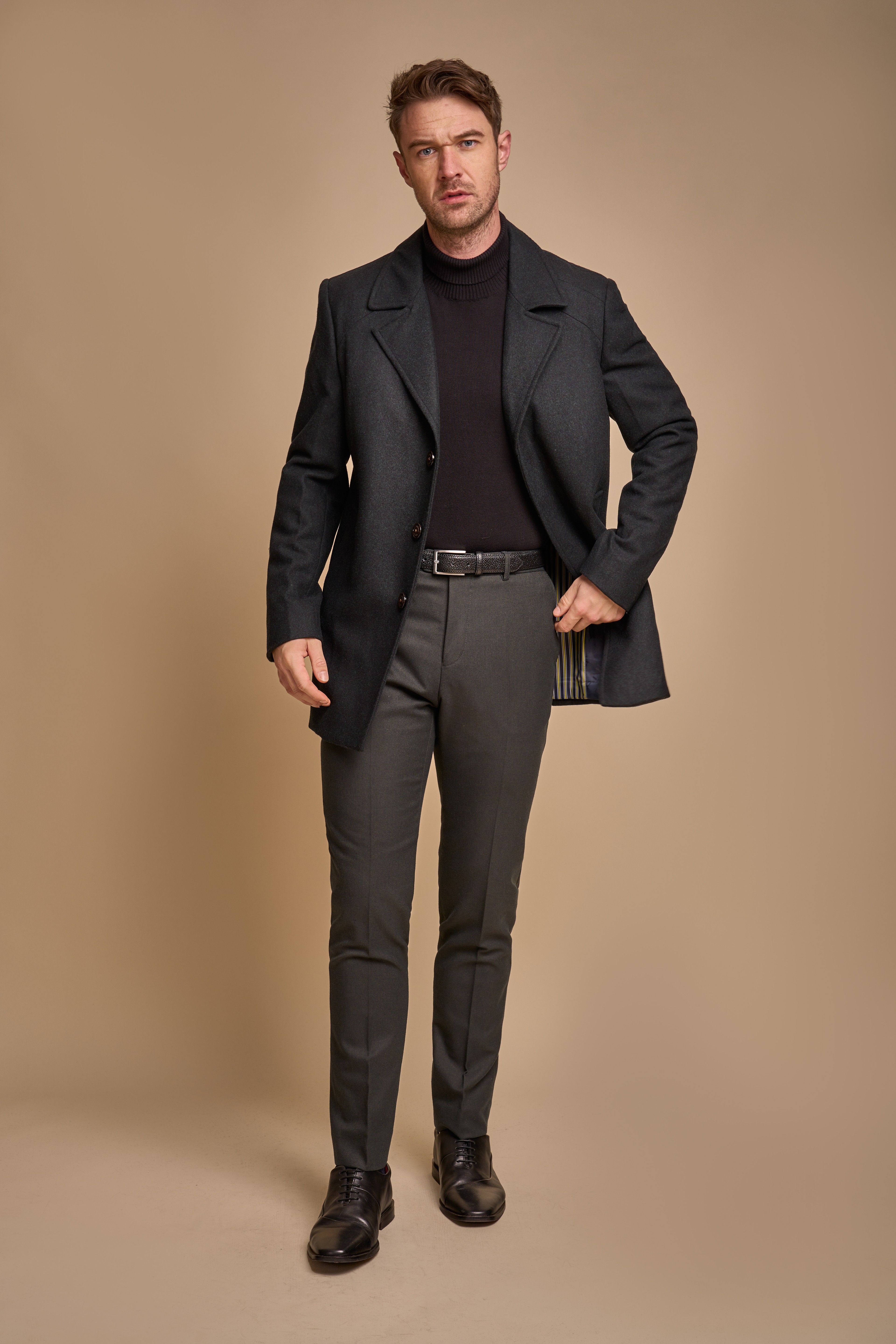 Men's Slim Fit Wool Blend Coat - MARCUS - Forest Green