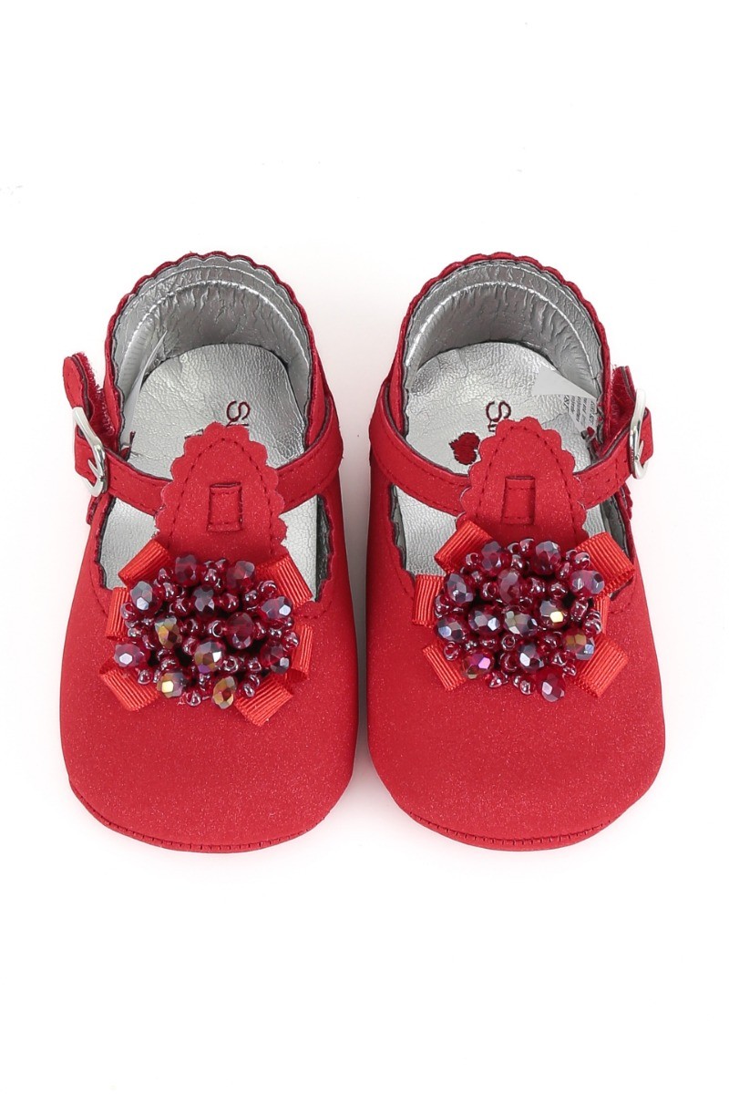 Baby Girls Pre-walker Shoes with Beaded Embellishmen - Red