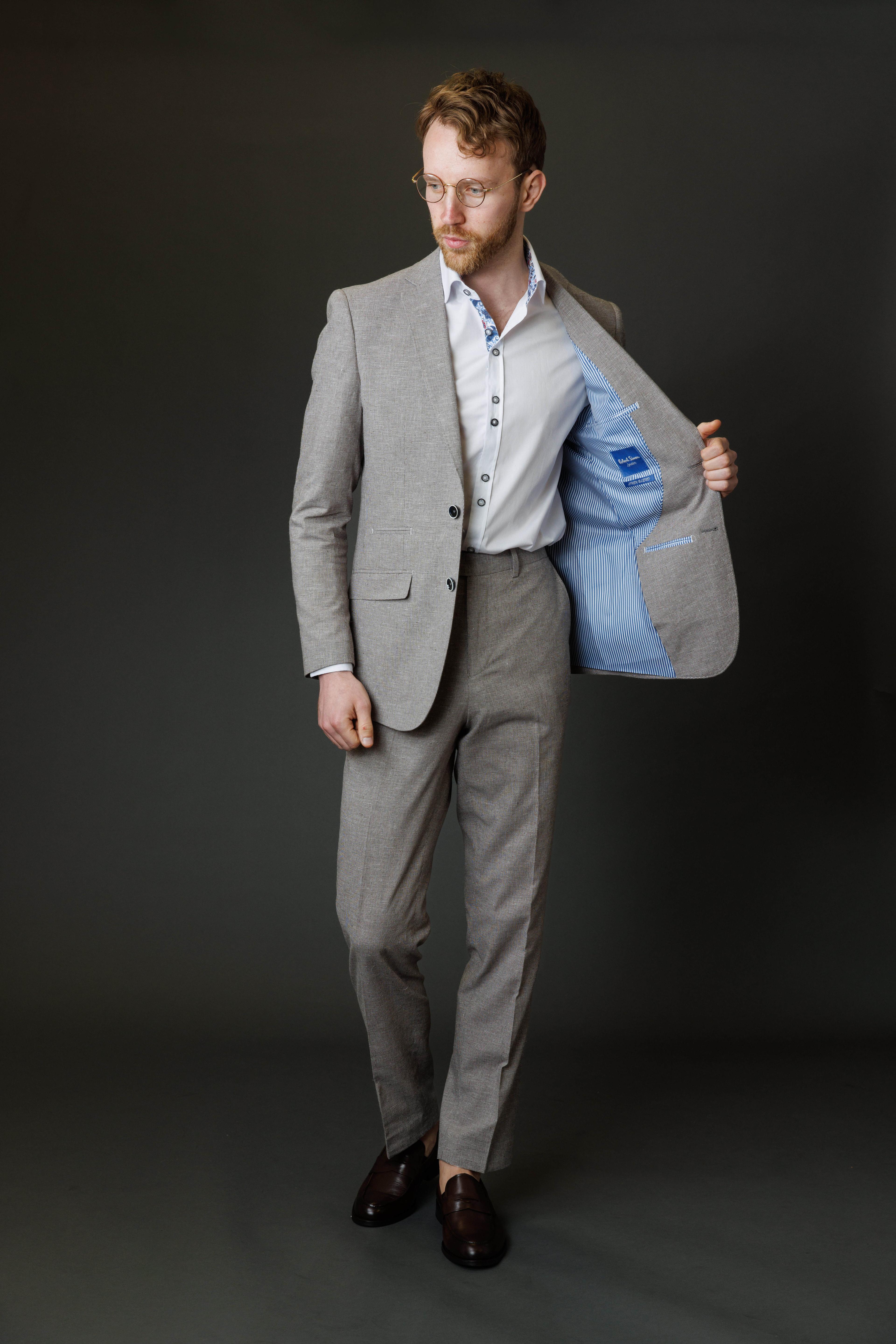 Men's Self Patterned Slim Fit Suit - JUDE - Light Grey