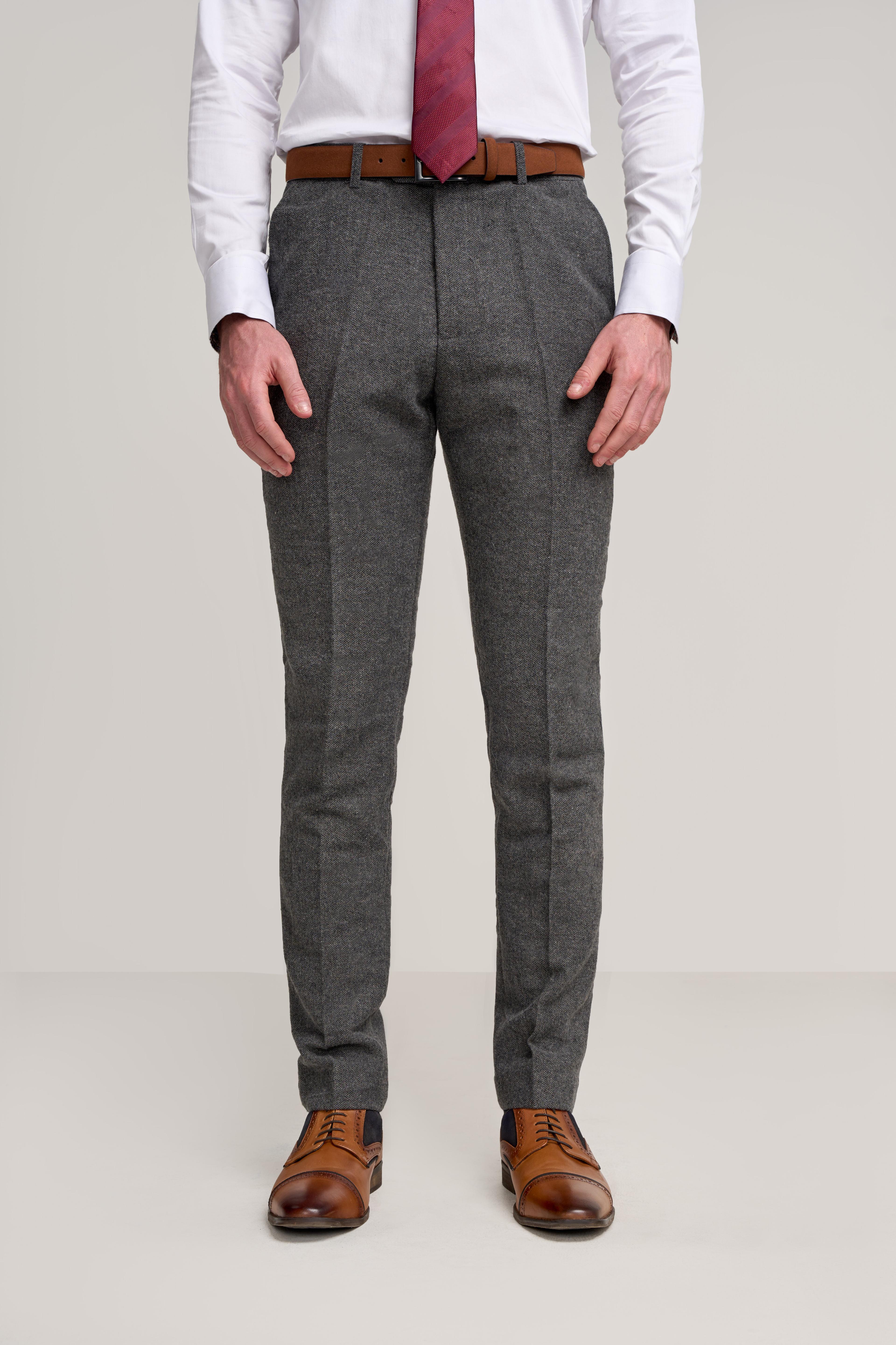 Men’s Grey Herringbone Tweed Trousers - COSMO