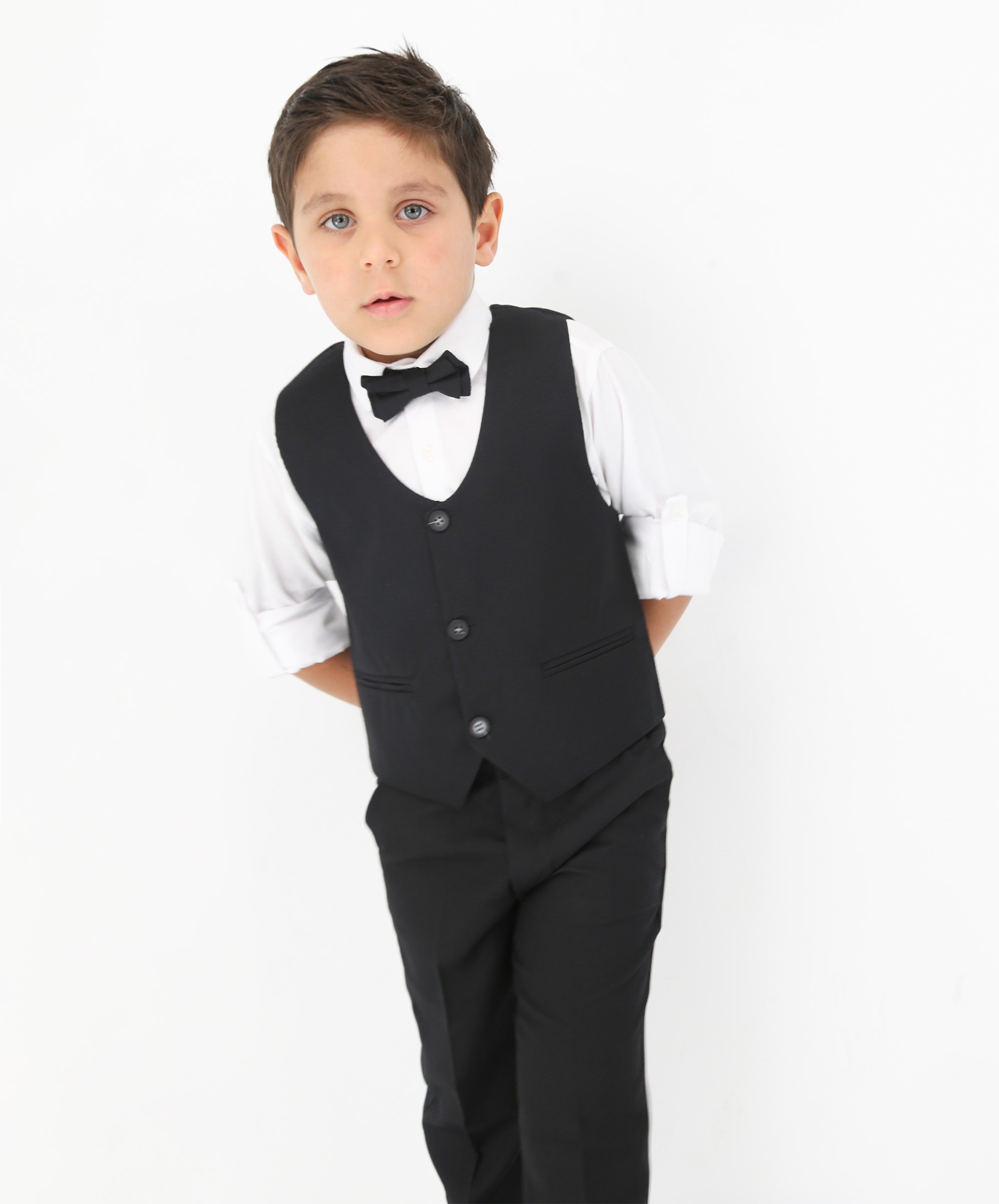 Boys' Slim Fit Textured Waistcoat Suit Set, Formal Outfit