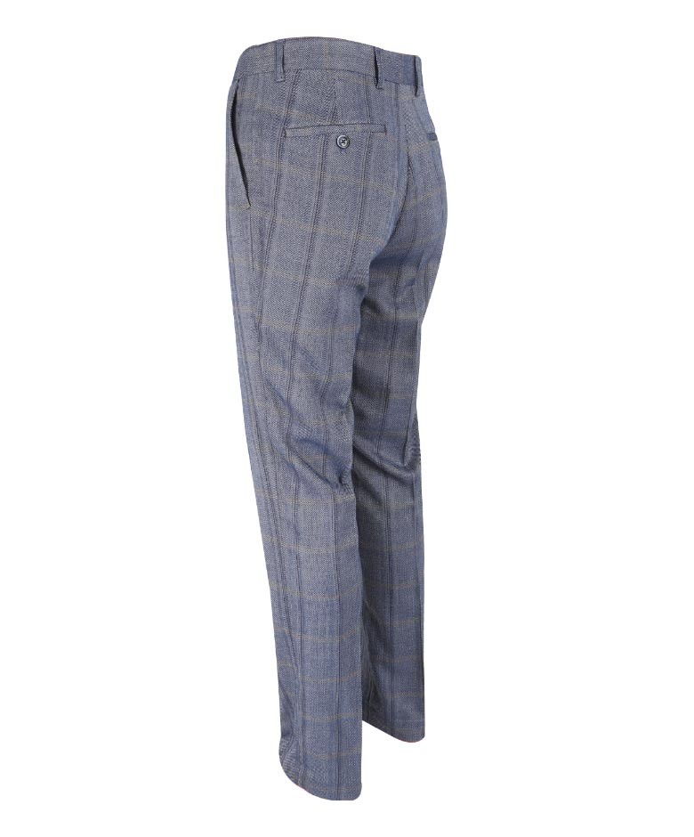 Men's Slim Fit Tweed Check Trousers- Connall Blue - Blue