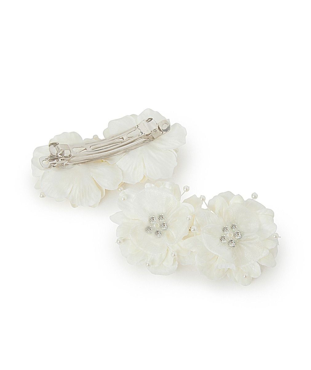 Girls Floral Crystal and Pearls Hair Slides - HP360 - Ivory