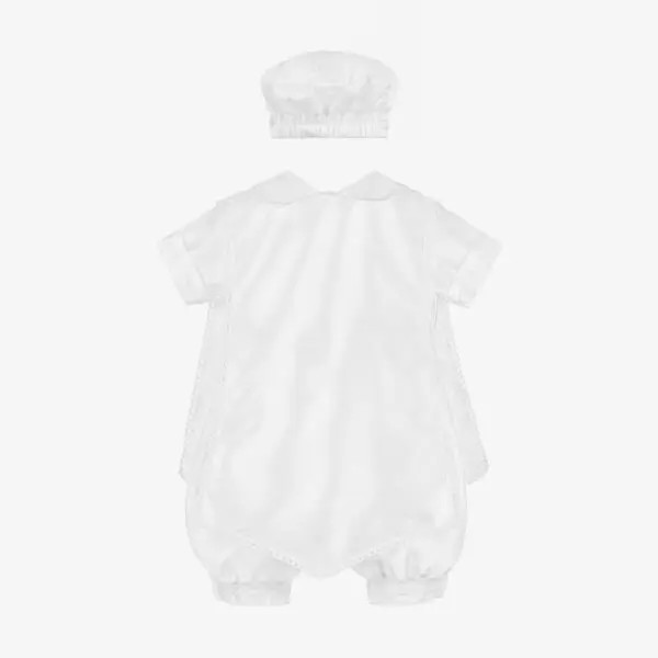 Luxurious Baby Boys White Christening Romper Set - 605