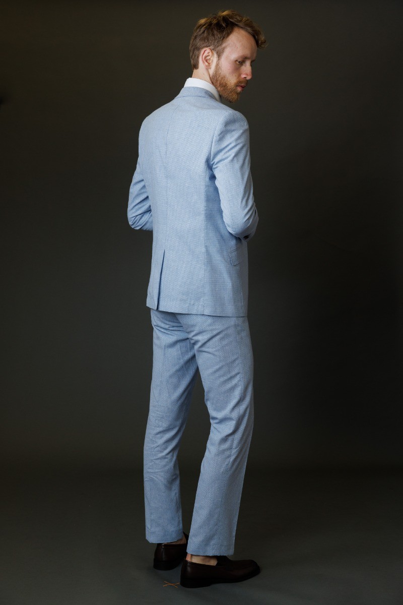 Men's Self Patterned Slim Fit Suit - JUDE - Light Blue