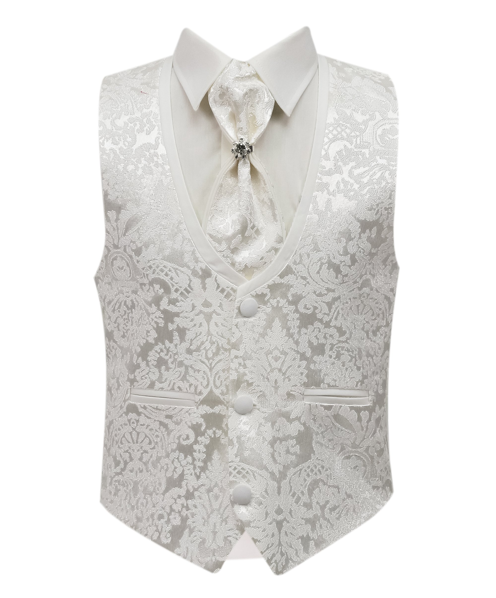 Boys’ 5 Piece White Floral Textured Communion Tuxedo Suit