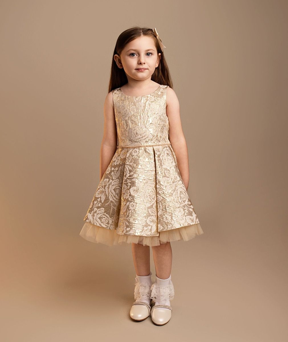 Girls’ Gold Floral Brocade Dress & Bag Set - Myra