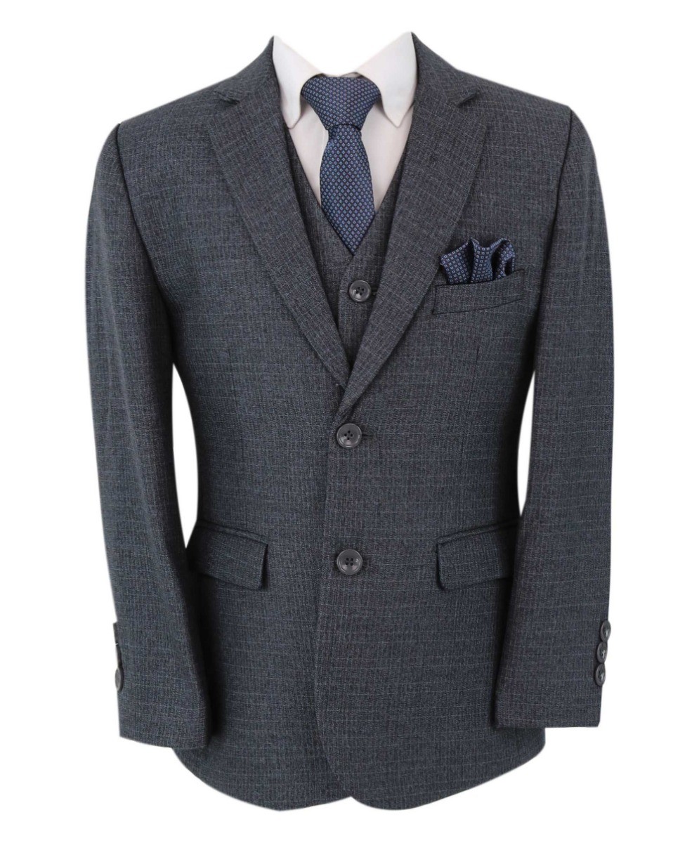 Boy Tweed Tailored Fit Husky Sizes Suit - JONATHAN Charcoal