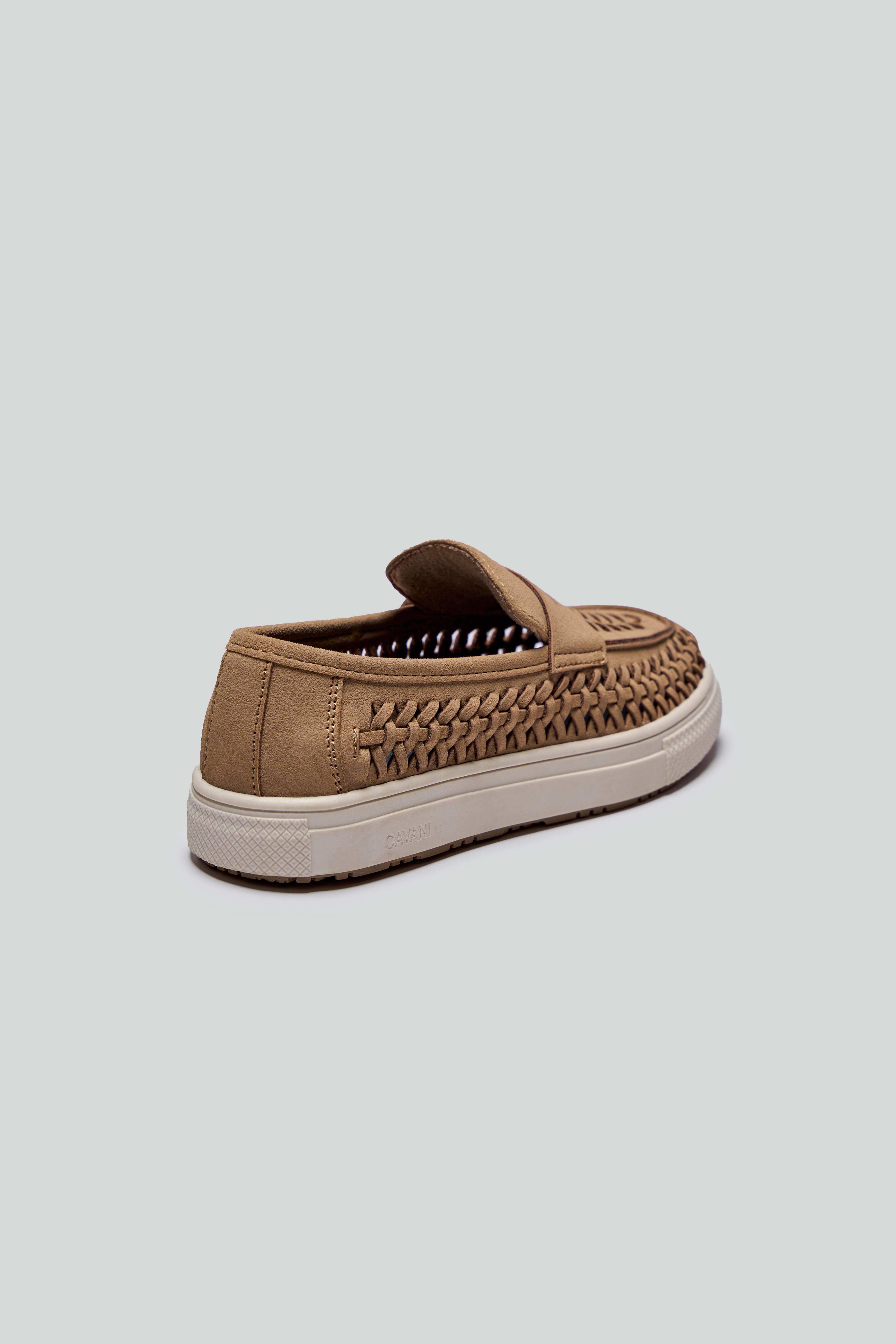 Boys Suede Penny Loafers with Woven Detail - TROY - Tan