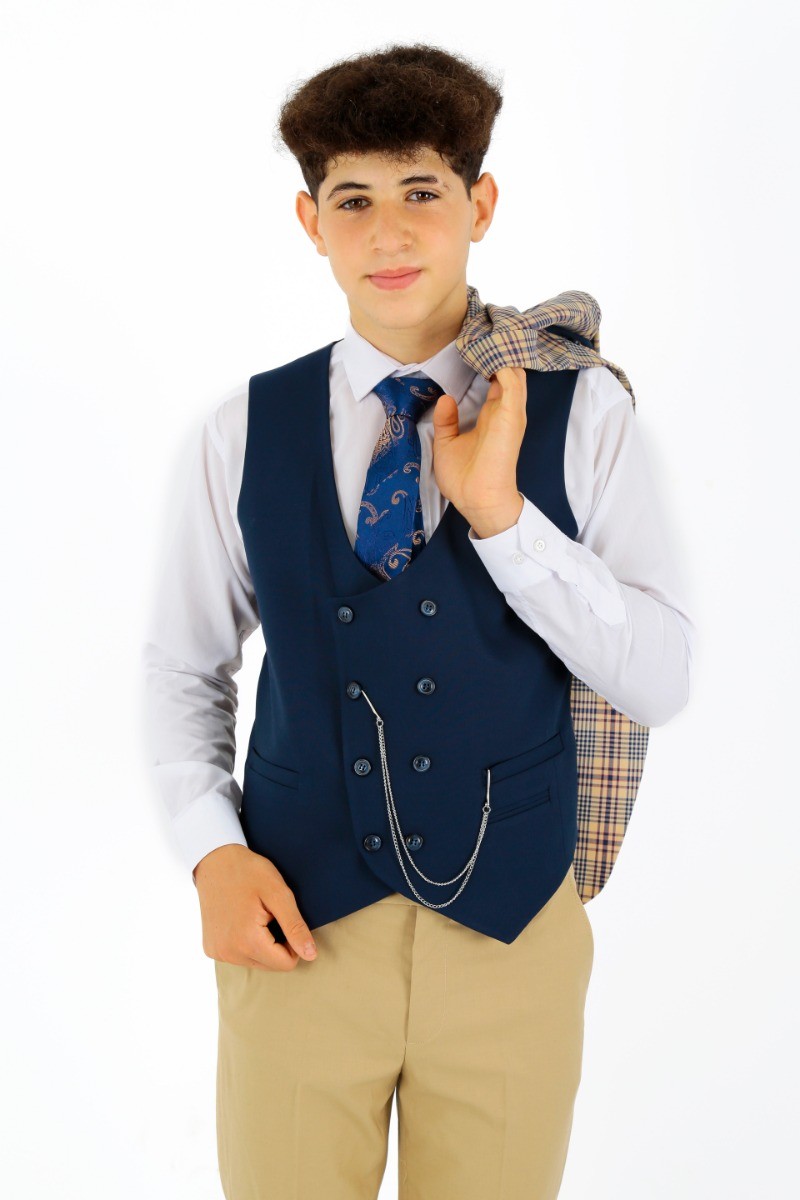 Boys Plaid Check Slim Fit Suit