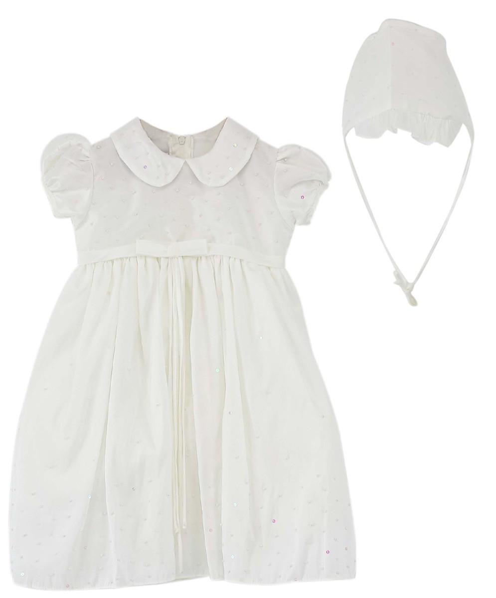 Baby Girls Christening 2 Piece Smocked Dress Gown - White